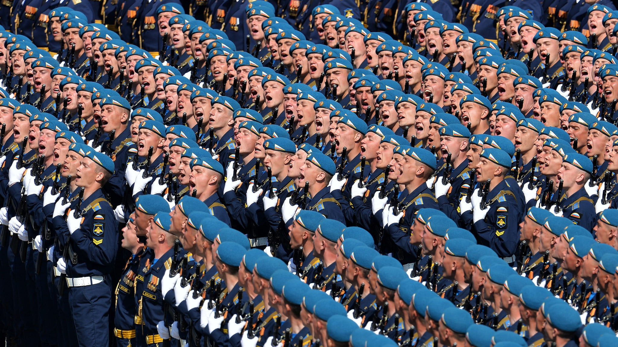 clothing, white, auditorium, repetition, uniform, real people, people in a row, red square, soldier, victory day, large group of people, blue, holiday, HD Wallpaper