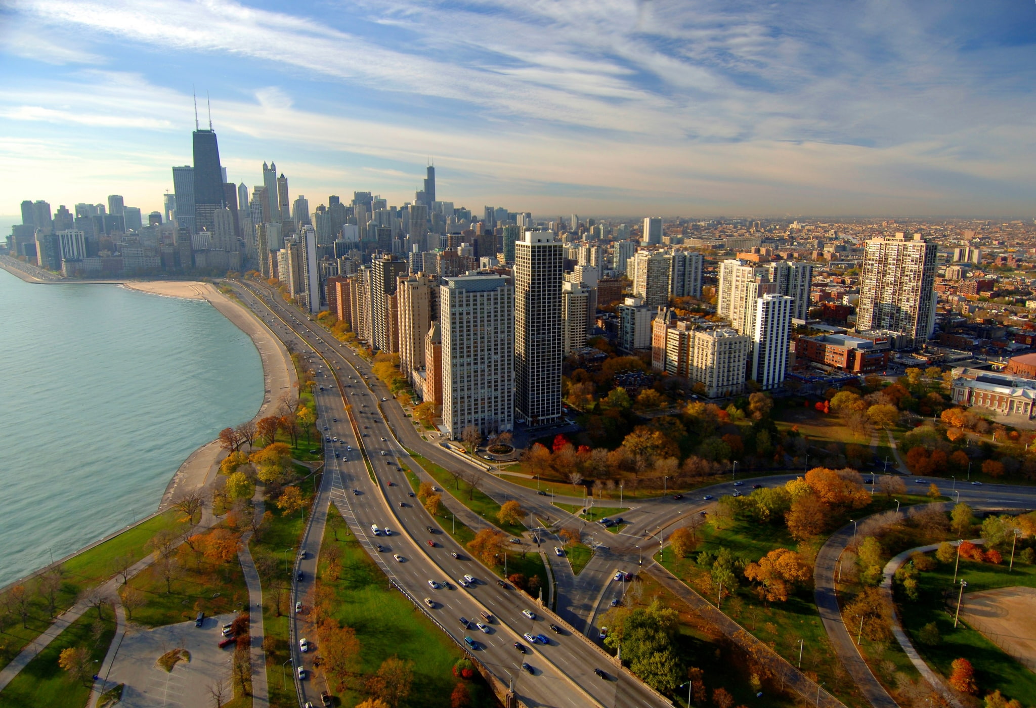 tall - high, architecture, transportation, road, office building exterior, high angle view, residential district, chicago desktop nexus, nature, multiple lane highway, HD Wallpaper