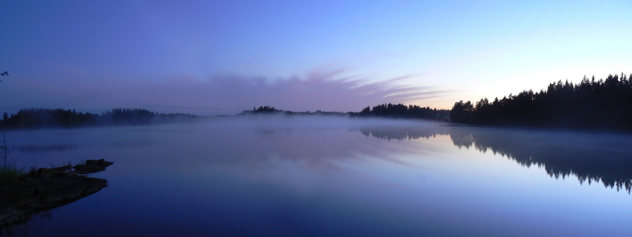 fog, non-urban scene, twilight, sky, no people, 1080P, tranquil scene, blue, reflection, water, nature, beauty in nature, idyllic, reflection lake, woodland, HD Wallpaper