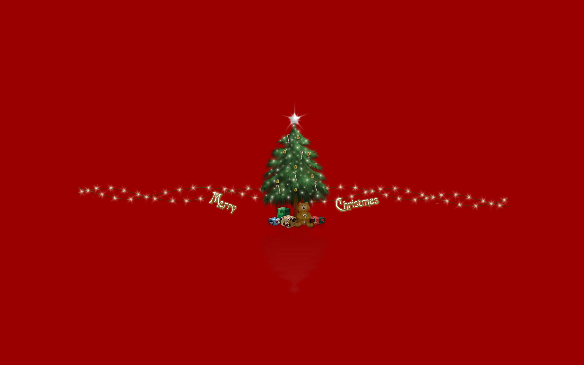 merry christmas, new year, red background, gifts, tree, toys, 1080P, holiday, red bacground, HD Wallpaper