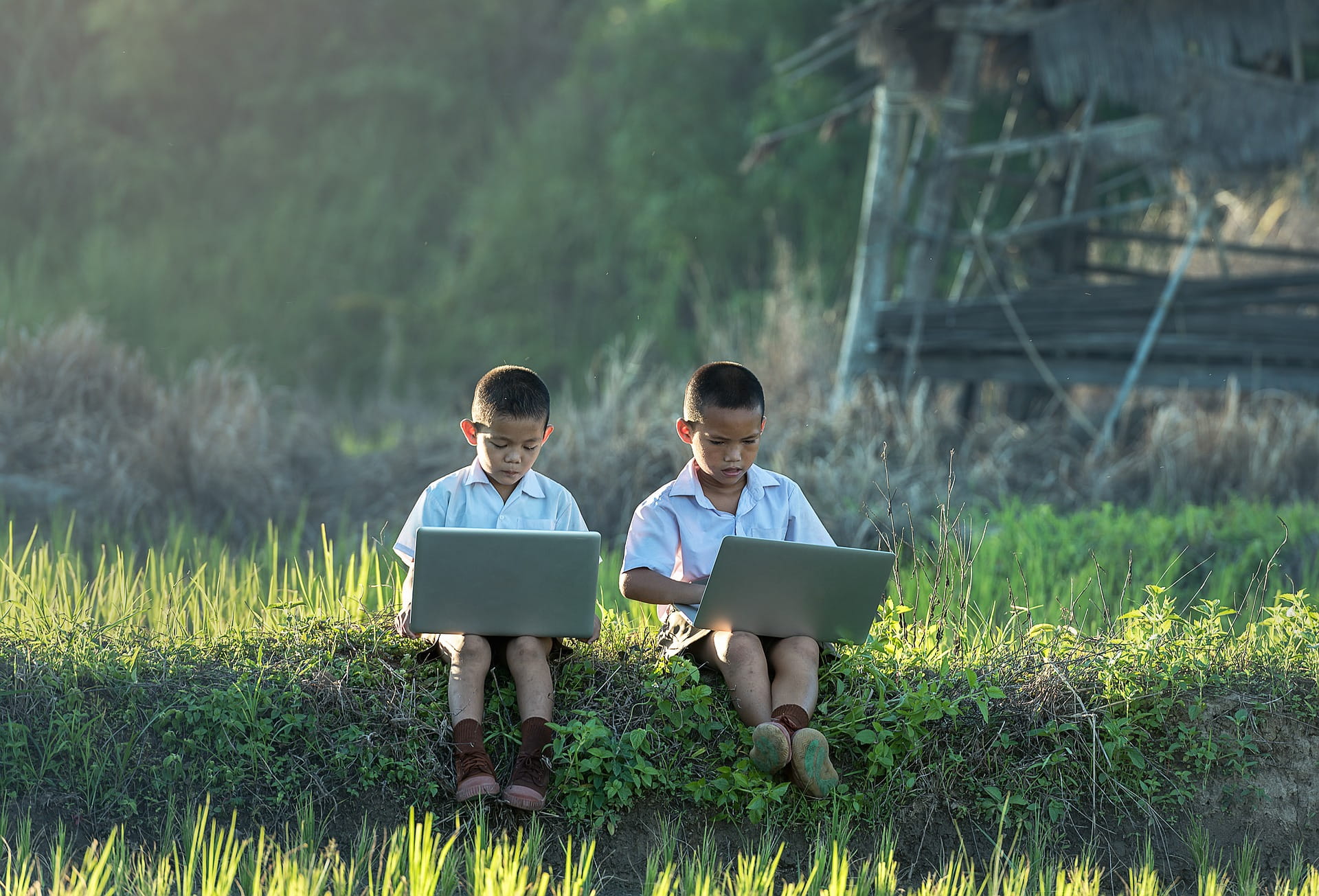 kid, males, human, communication, outdoors, computer network, computer, boys, wireless technology, men, 1080P, nature, field, e-learning, activity, two people, HD Wallpaper
