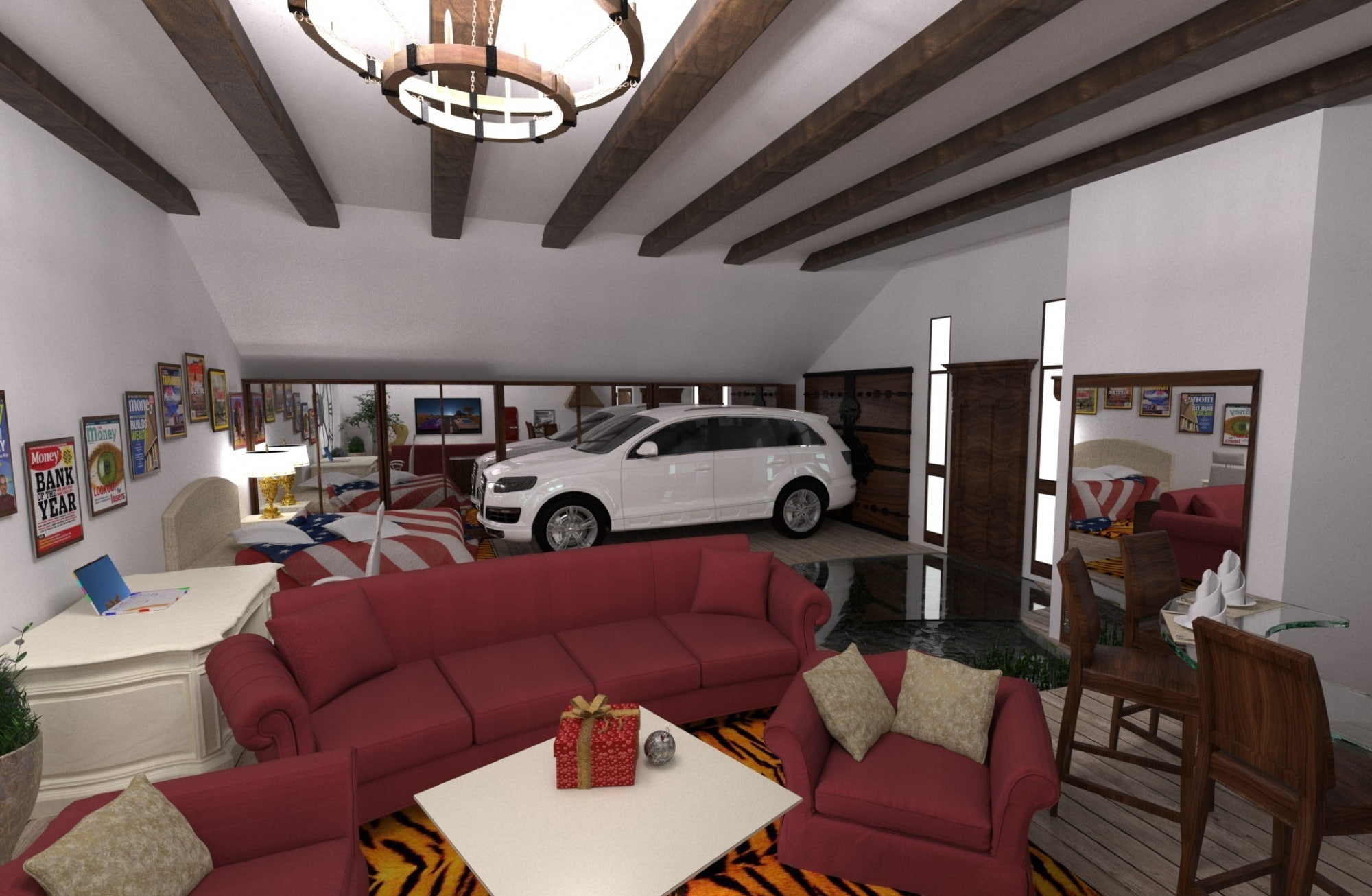 car, ceiling, red, mode of transportation, indoors, 1080P, built structure, architectural column, seat, door, transportation, land vehicle, lighting equipment, HD Wallpaper