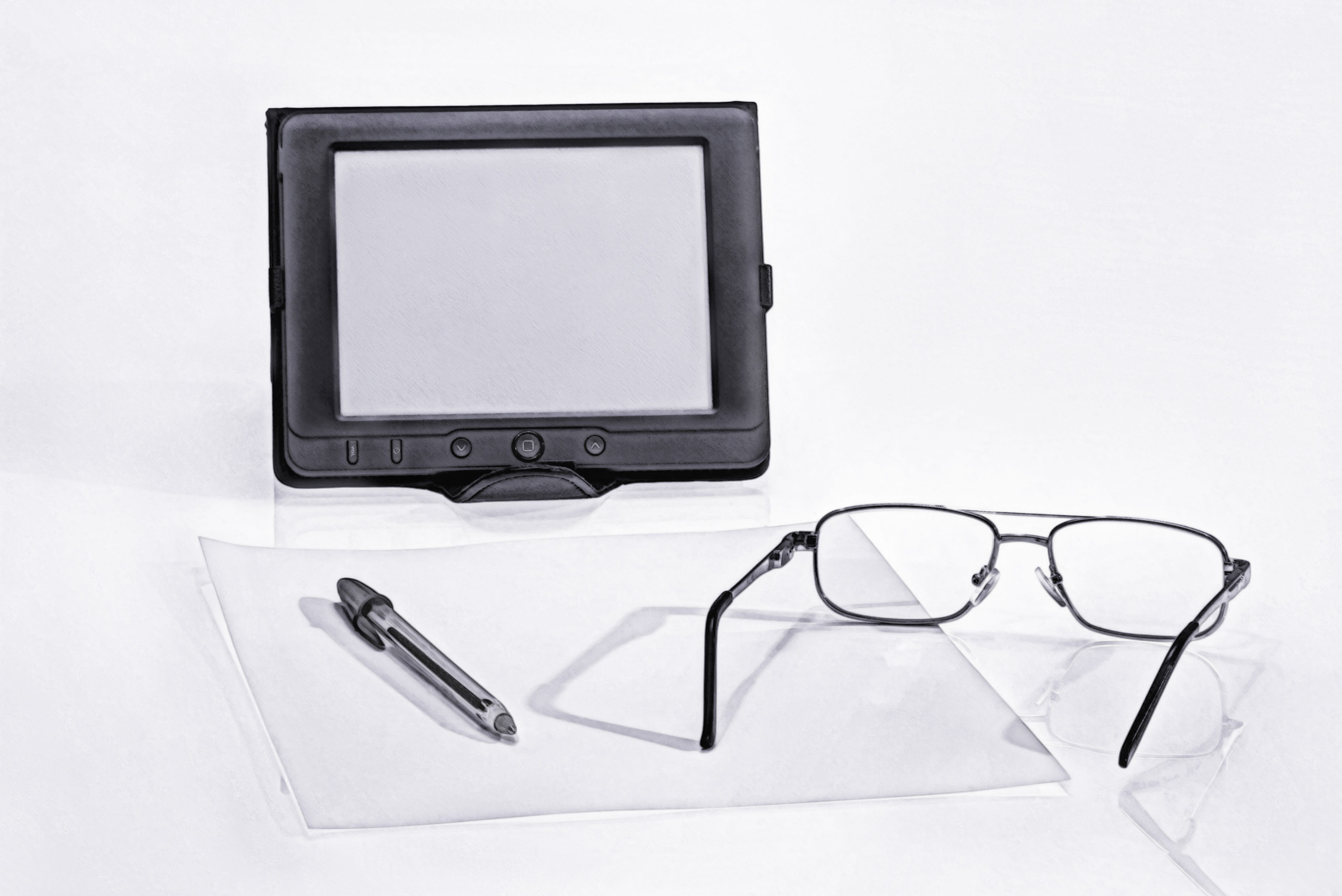 paper, eyeglasses, education, ball pen, ebook, digital tablet, work, a sheet of paper, connection, still life, studio shot, no people, wireless technology, HD Wallpaper