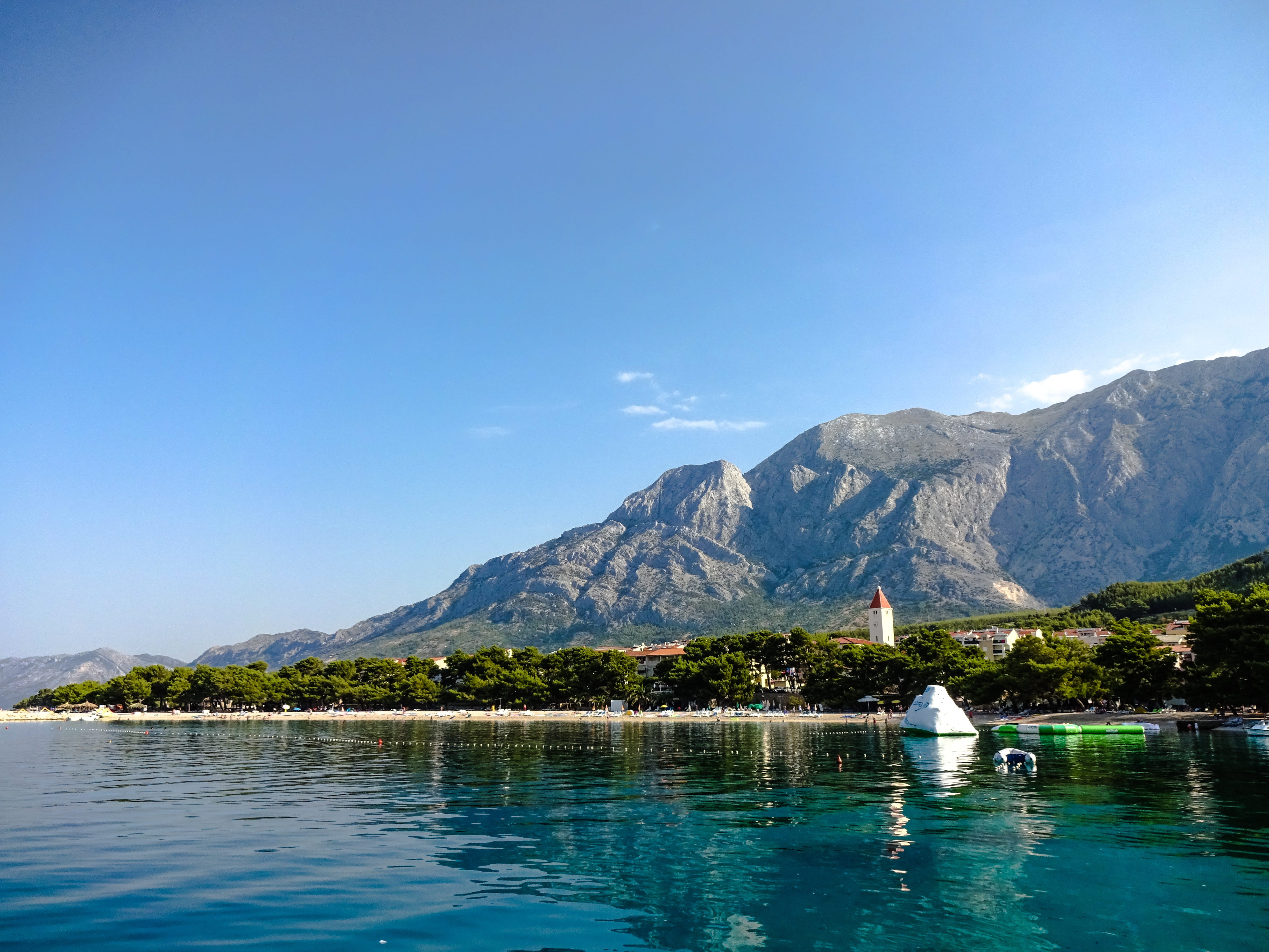 sea, pier, waterfront, promajna, blue, water, beauty in nature, twice, mountain range, idyllic, reflection, lod, waves, nature, reptile, croatia, copy space, HD Wallpaper