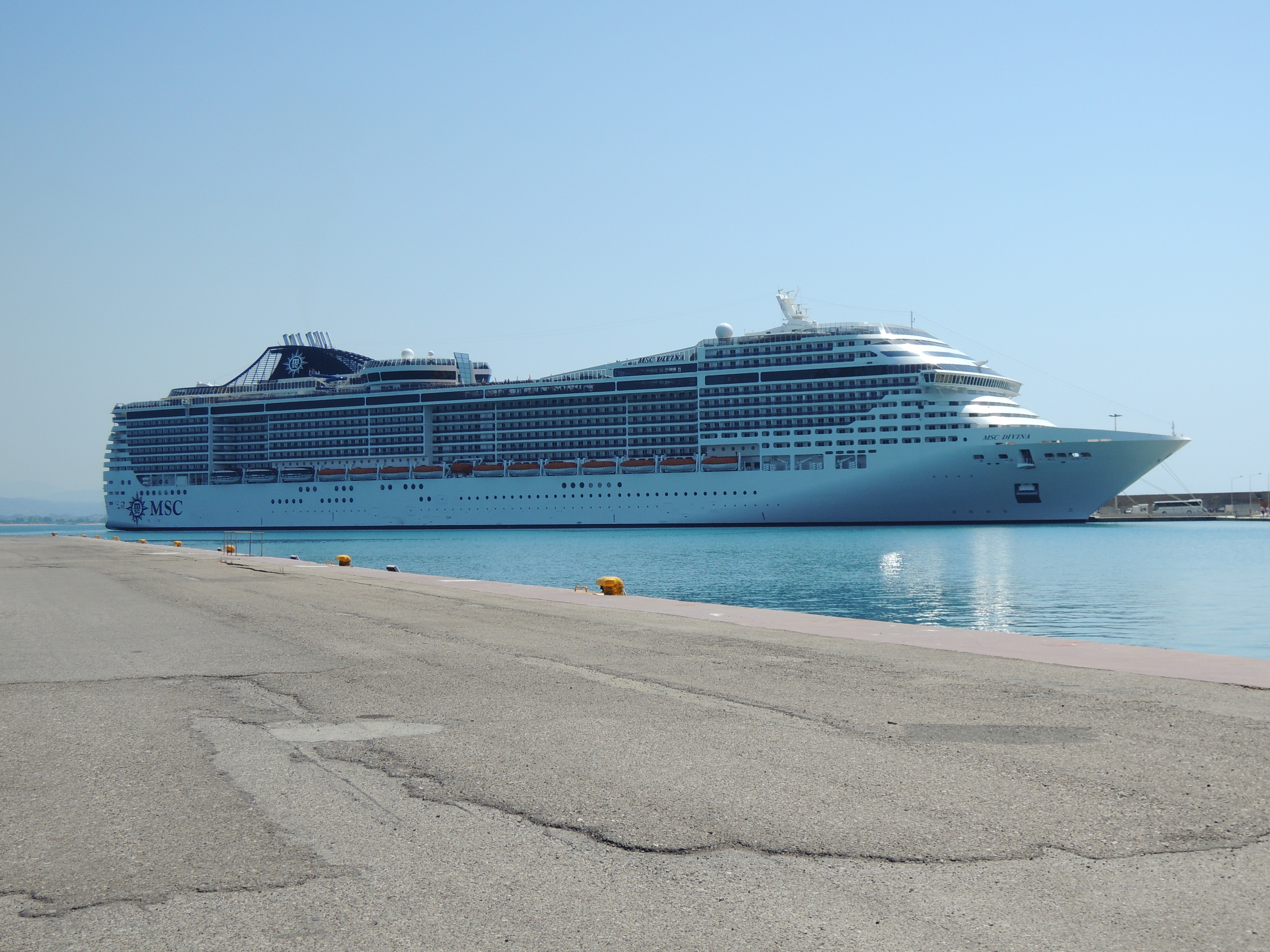 transportation, nautical vessel, body, clear sky, no people, land, sky, sea, msc divina, olympia, day, nature, architecture, white, dock, passenger craft, HD Wallpaper