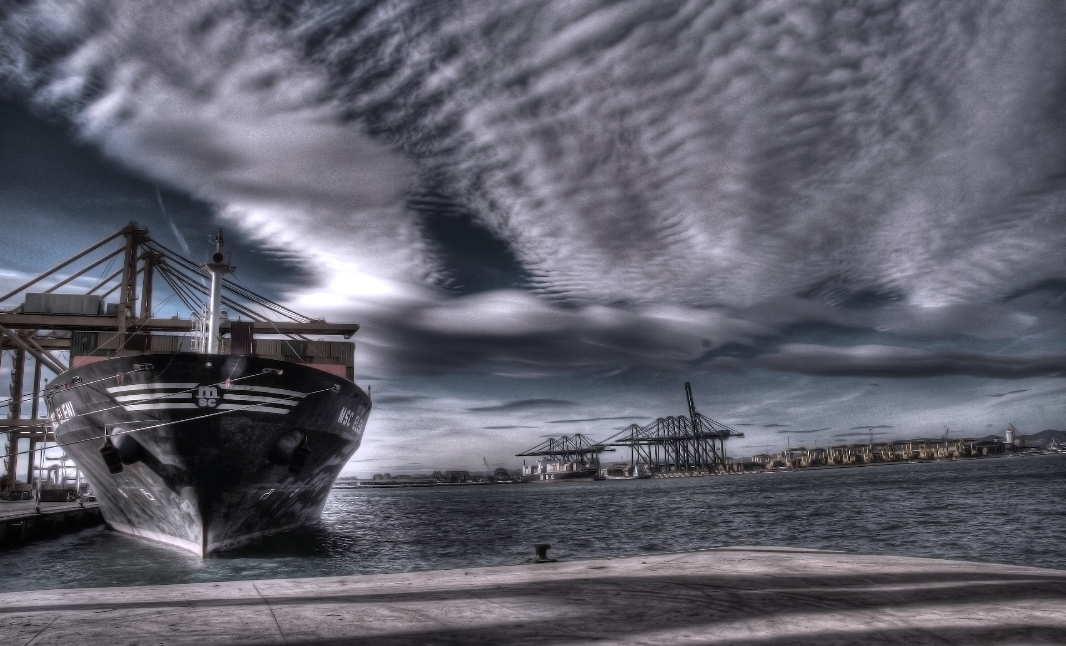 MSC, Pier, Clouds, 2K, Eleni, A container ship, Terminal, Water, Sea, Storm, The ship, Tank, Port, HD Wallpaper