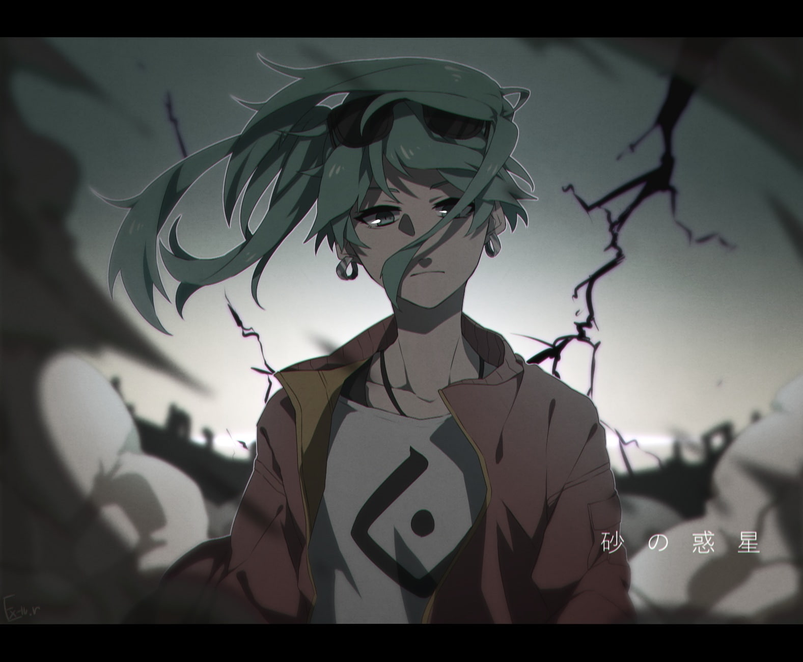 e-mail, hatsune, com, sunglasses, twintails, hair, 247248, suna, (vocaloid), green, miku, konachan, 720P, vocaloid, signed, eyes, wakusei, HD Wallpaper