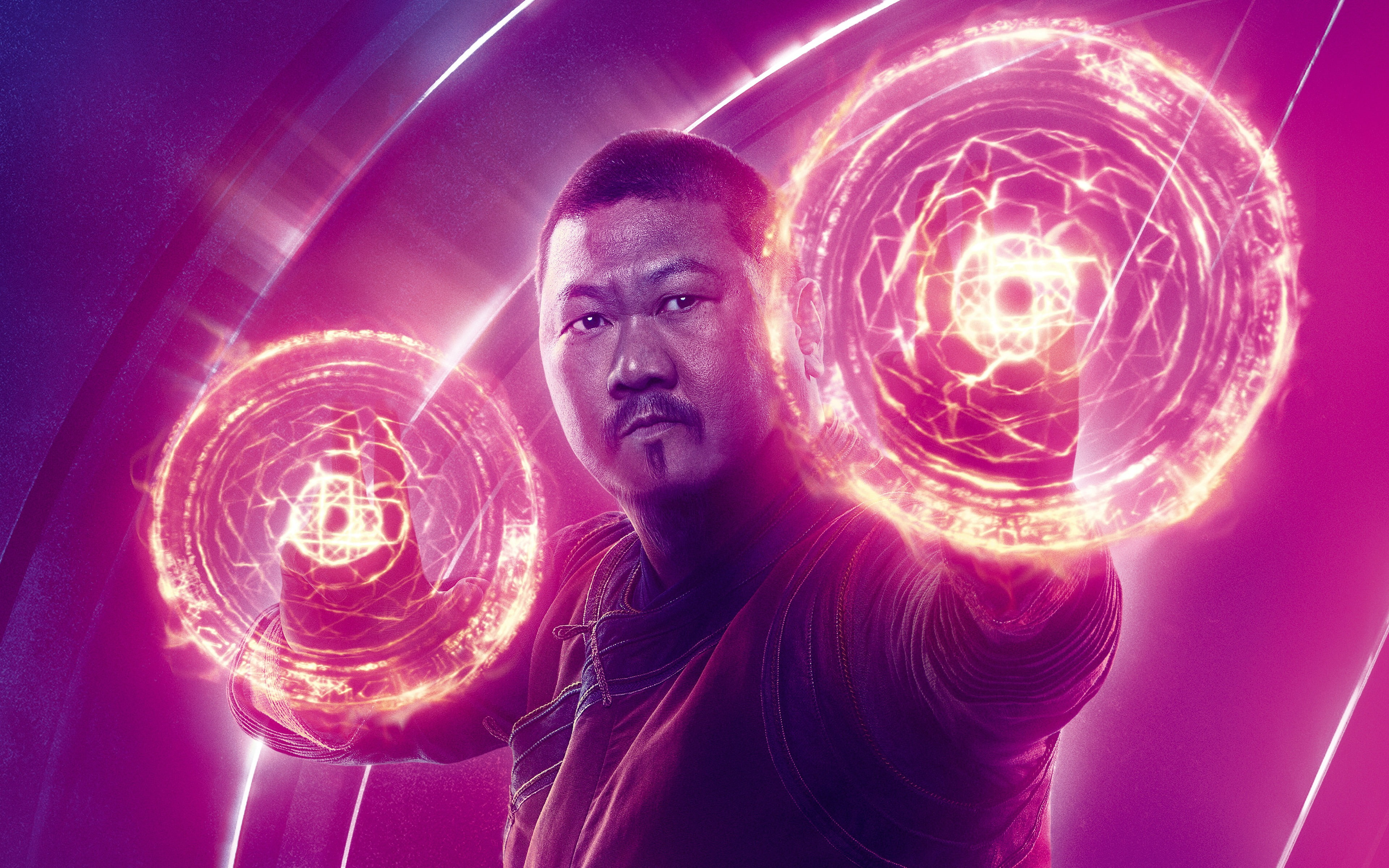 indoors, wong, science, studio shot, portrait, light, avengers, futuristic, glowing, infinity, circle, 4K, touching, illuminated, geometric shape, shape, HD Wallpaper