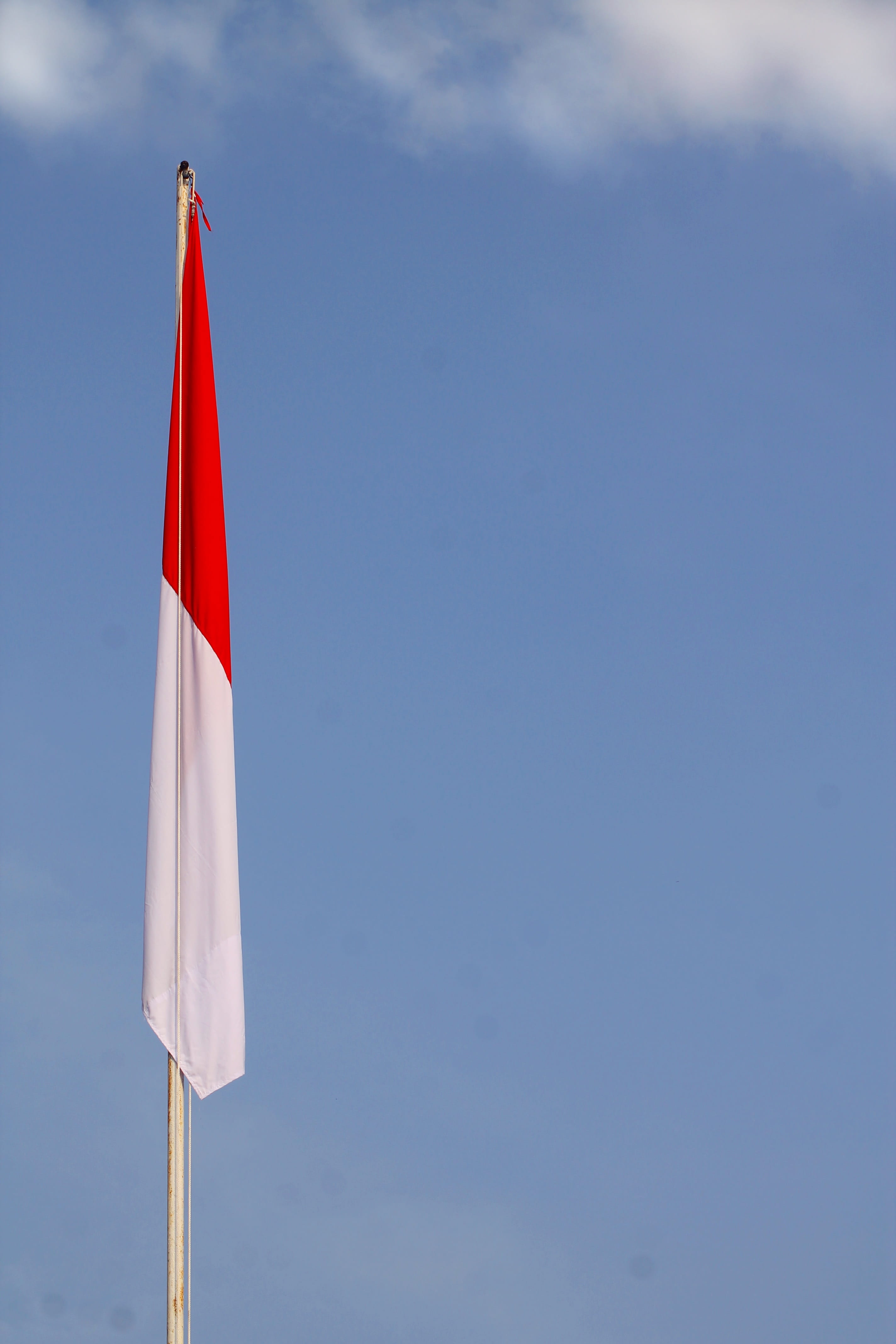 clear, sky, 4K, white, national icon, hoisted, mounted, blue, nature, environment, country, indonesian, pride, wind, pole, Flag, white color, outdoors, Phone HD Wallpaper