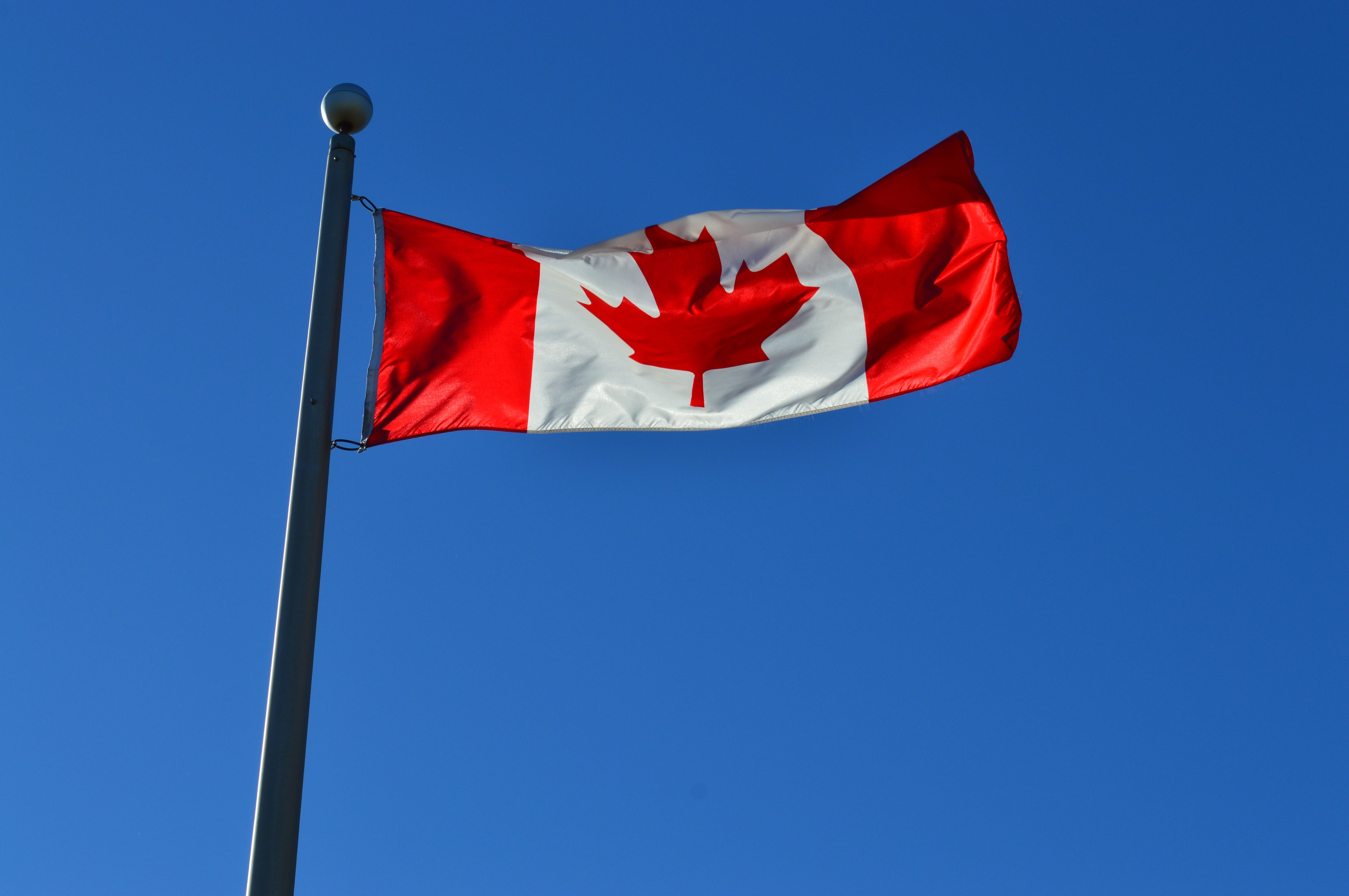 Country, pole, sky, nation, black, maple leaf, Flag, Canada, national, day, outdoors, leaf, pride, patriotic, red, clear sky, low angle view, blue, banner, HD Wallpaper
