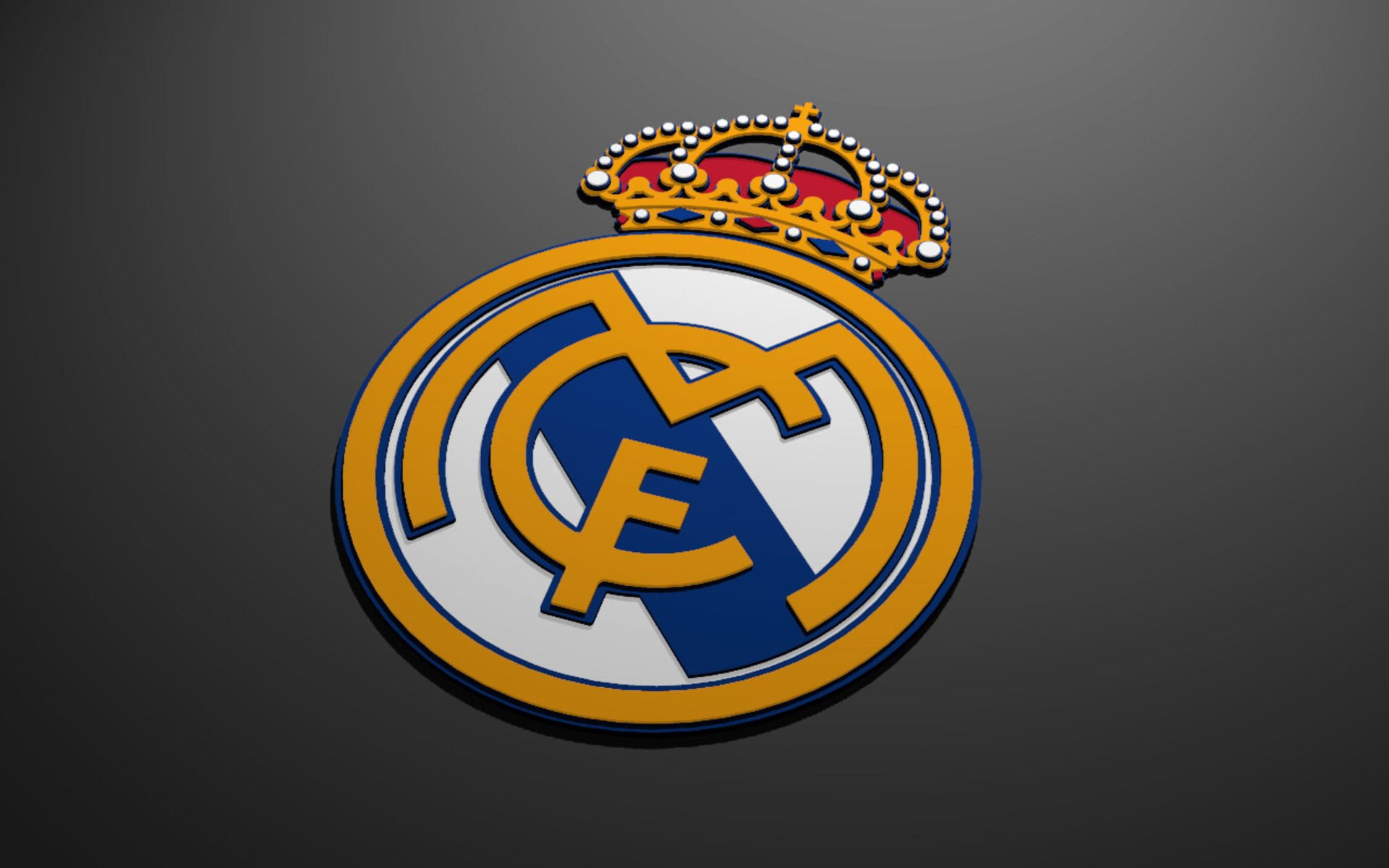 communication, Real Madrid Logo, blue, circle, sign, gray, shape, yellow, close-up, indoors, 1080P, motion, bicycle, representation, studio shot, human representation, HD Wallpaper