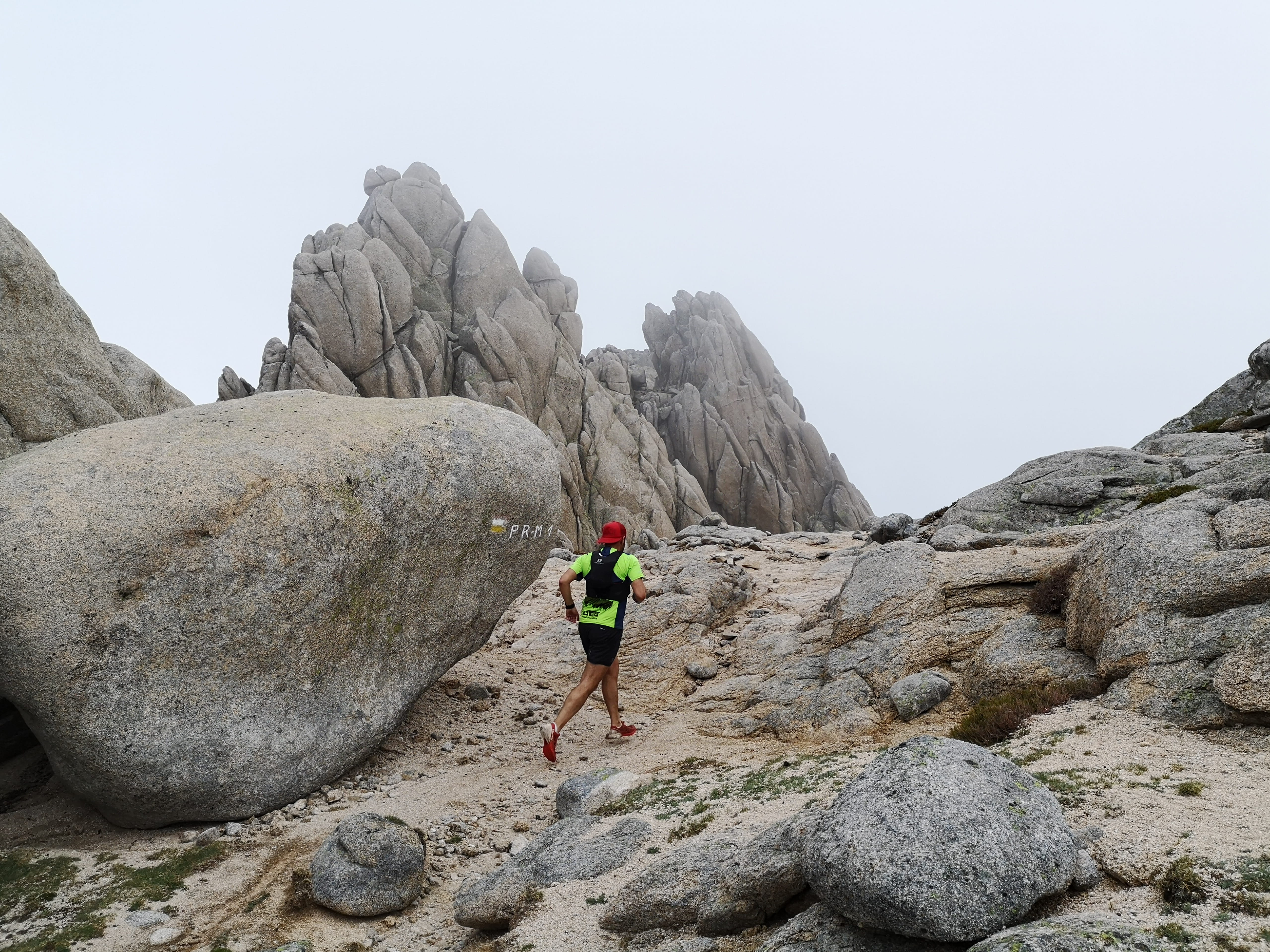 madrid, la pedriza, fog, day, rock, mountain, granite, rear view, trail running, lifestyles, women, jogging, leisure activity, person, nature, sports, rock formation, HD Wallpaper
