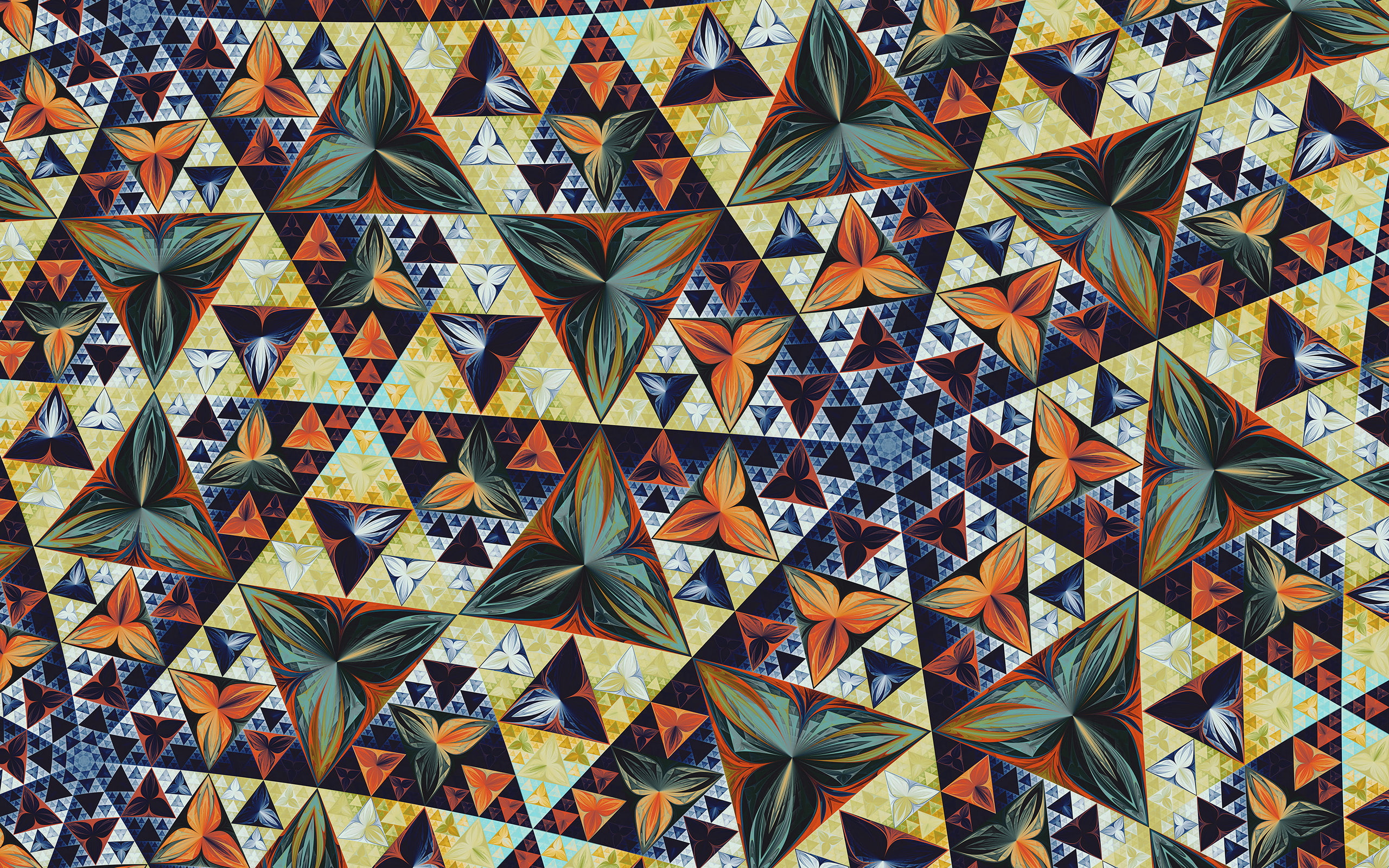 digital art, hanging, green, day, no people, leaf, wall - building feature, abundance, art and craft, pattern, tiling, yellow, colorful, fractal, blue, HD Wallpaper