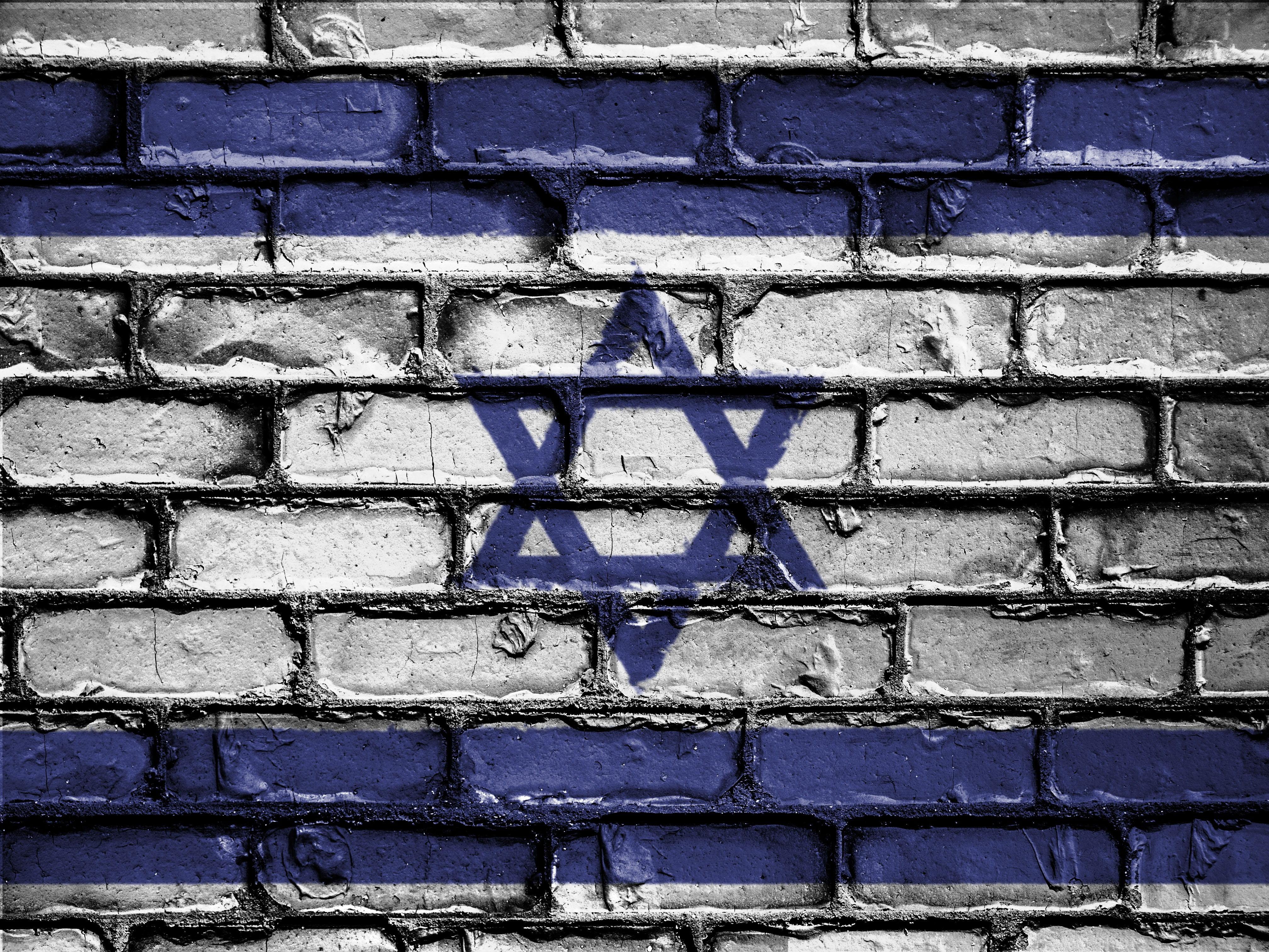 communication, banner, blue, purple, israel, 4K, national, bricked, nation, built structure, painted, emblem, silver colored, brick, bricks, architecture, HD Wallpaper