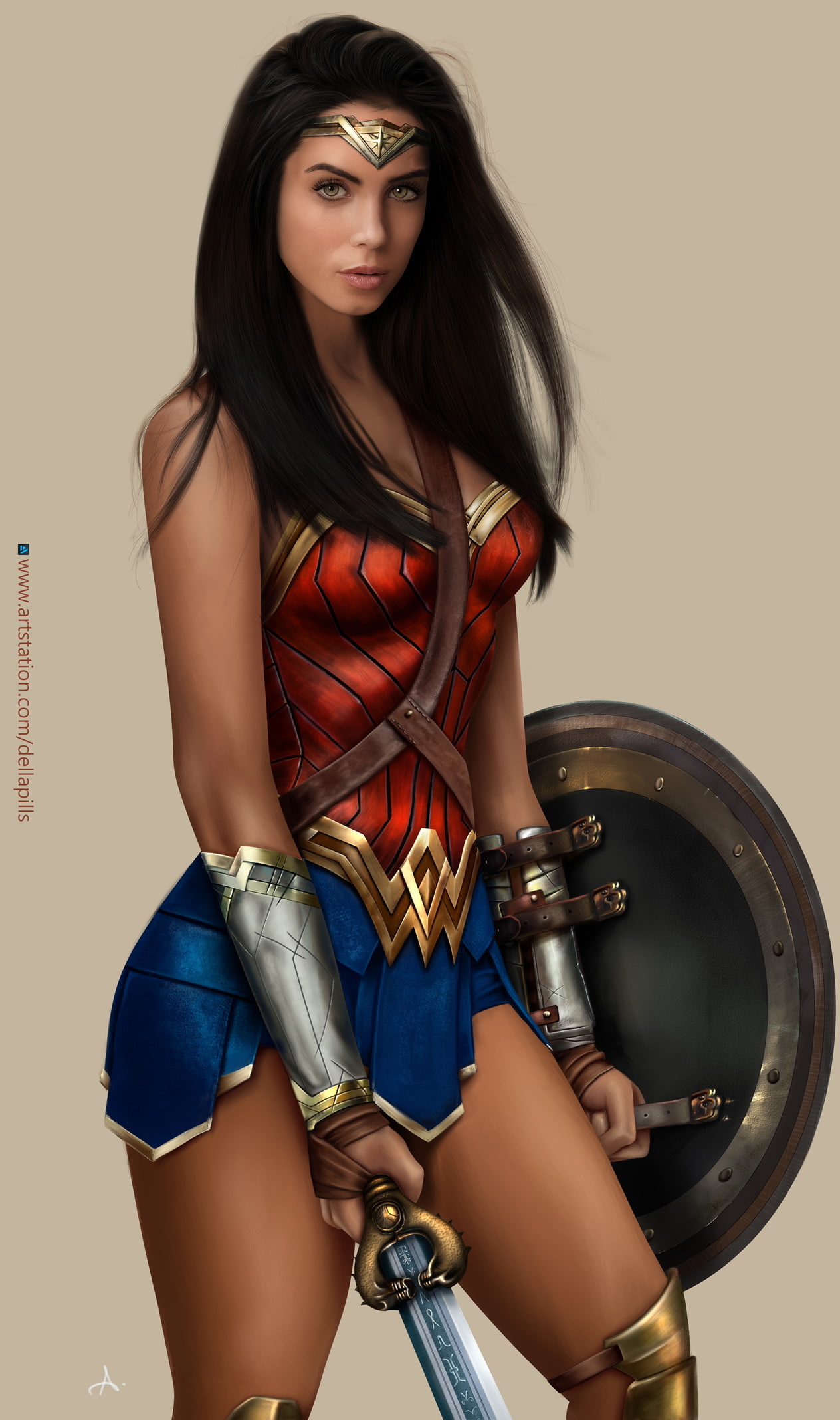 Mulher Maravilha, digital art, 1080P, painting, Marlen Valderrama Alvaréz, drawing, illustration, Wonder Woman, women, Phone HD Wallpaper