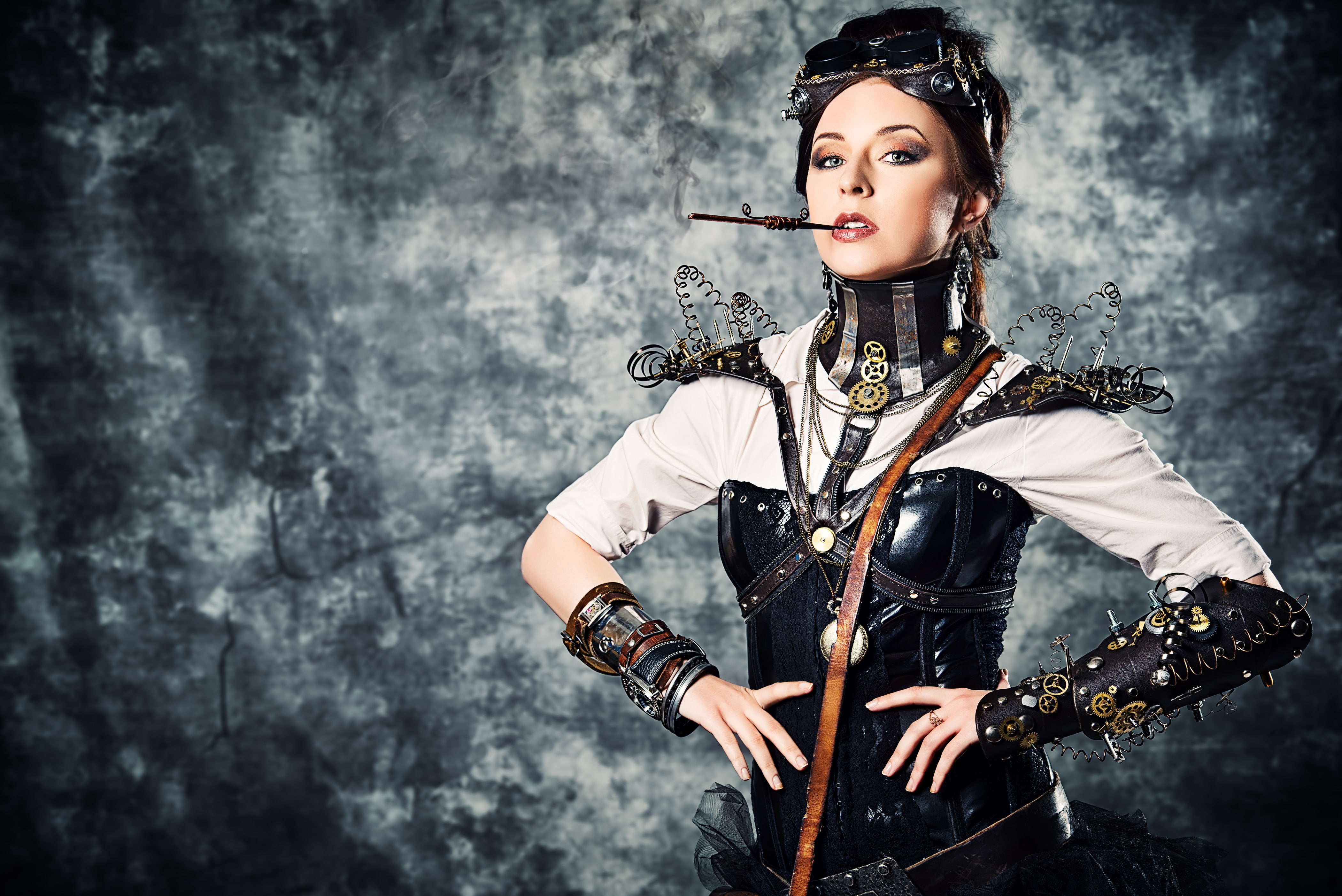 females, hairstyle, adult, portrait, costume, rock music, musician, white, clothing, beauty, young adult, wire, corset, music, beautiful people, one person, HD Wallpaper