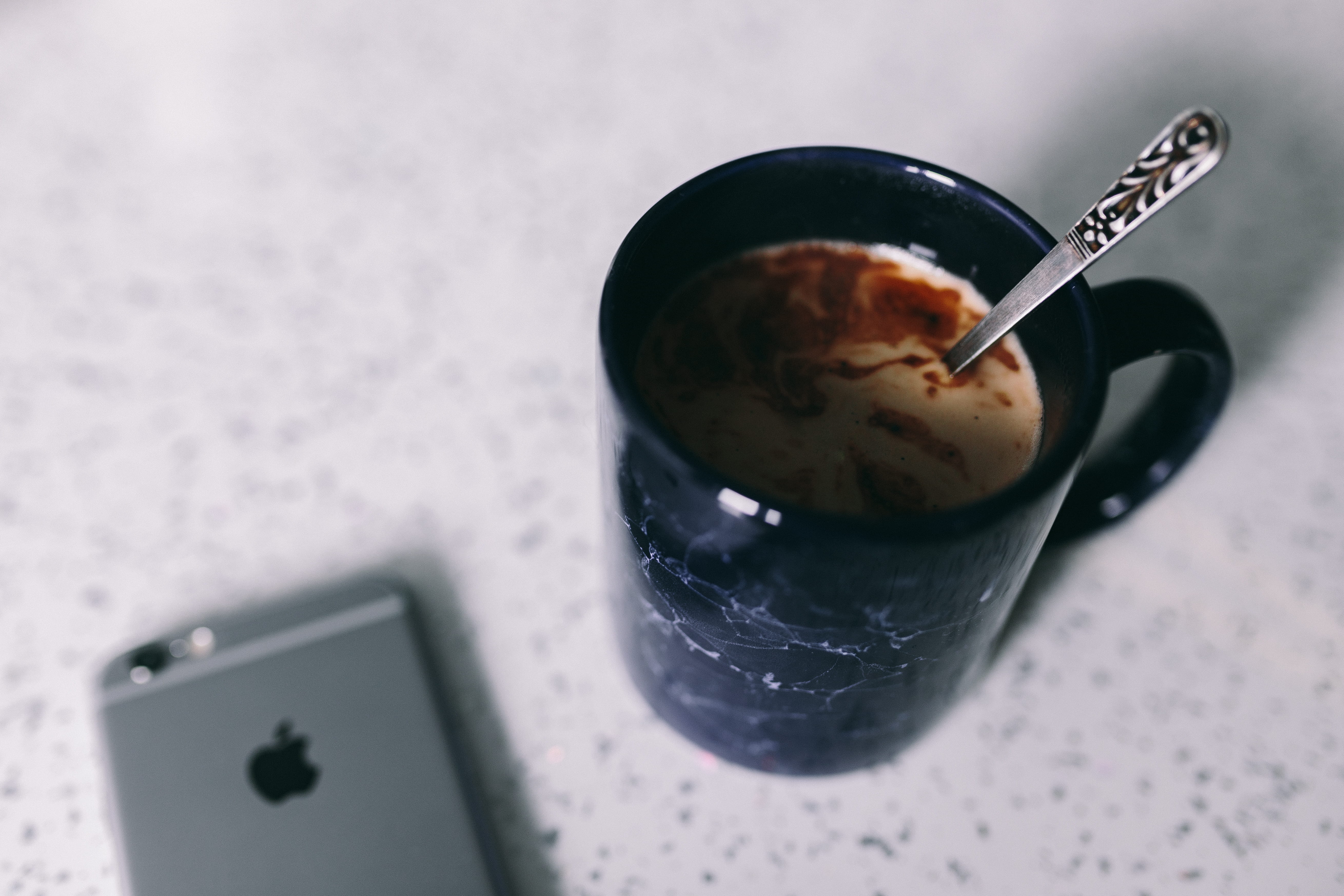 Coffee, kitchen utensil, cake, Cream Puffs, 5K, communication, table, drink, wireless technology, sweet, Tee, food, high angle view, healthy eating, day, HD Wallpaper