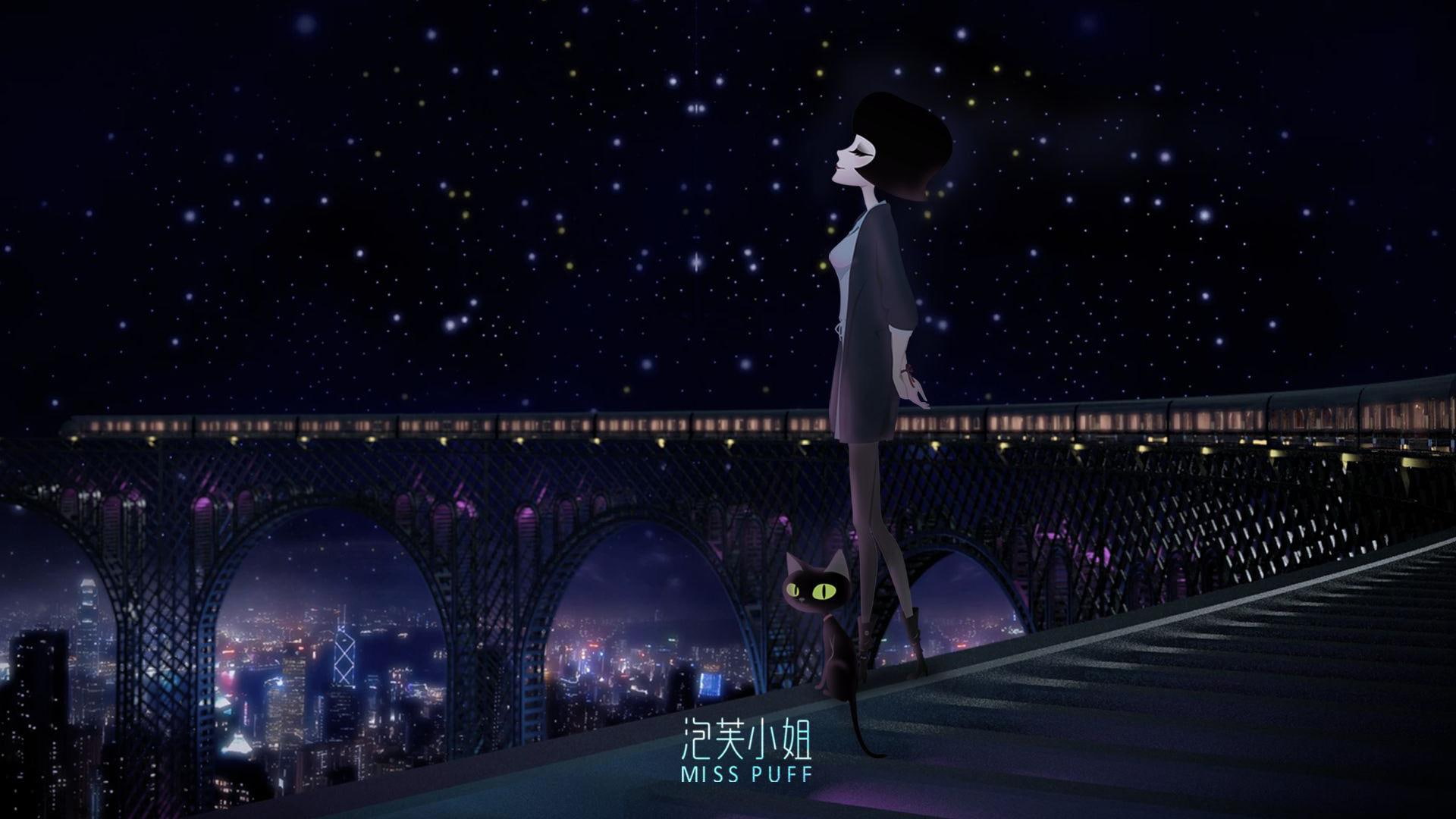 miss, beautiful, 1080P, sky, beautiful sky, puffs, miss puffs, desktop, night, HD Wallpaper