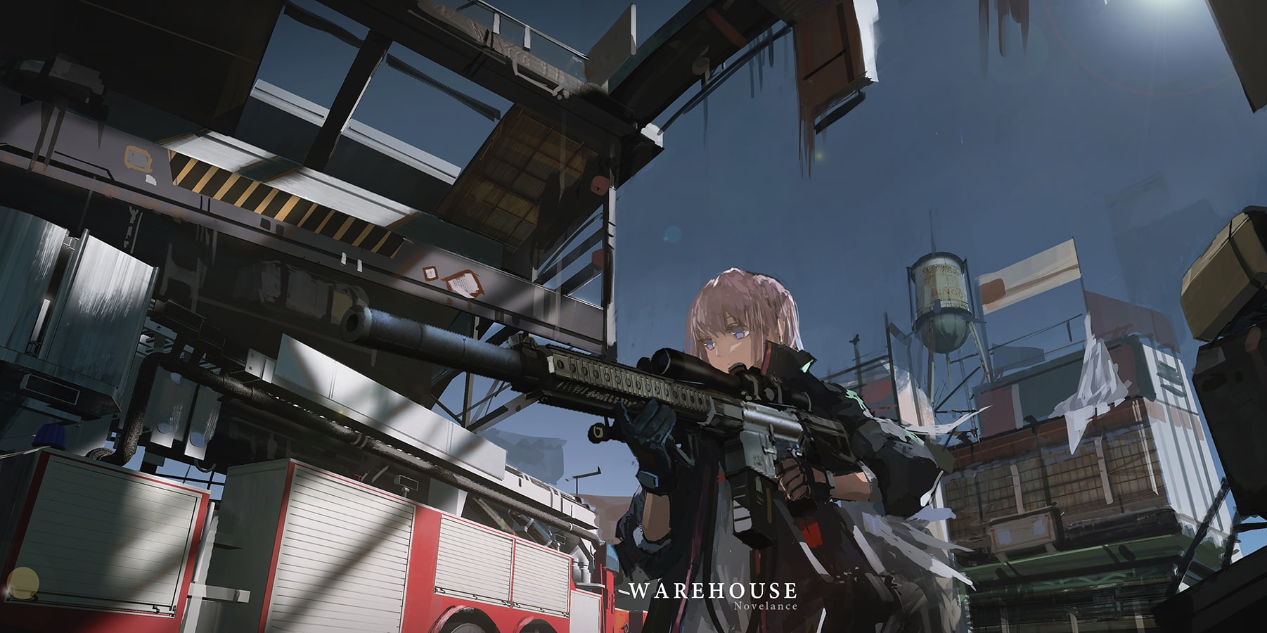 architecture, gun, Anime, nature, day, sky, history, representation, security camera, human representation, lighting equipment, outdoors, building, buildings, HD Wallpaper