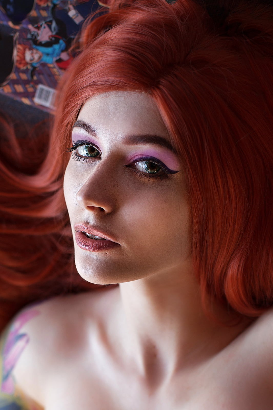 portrait, green eyes, pink lipstick, 720P, redhead, face, women, pink, mouth, make up, Lure Suicide, Phone HD Wallpaper