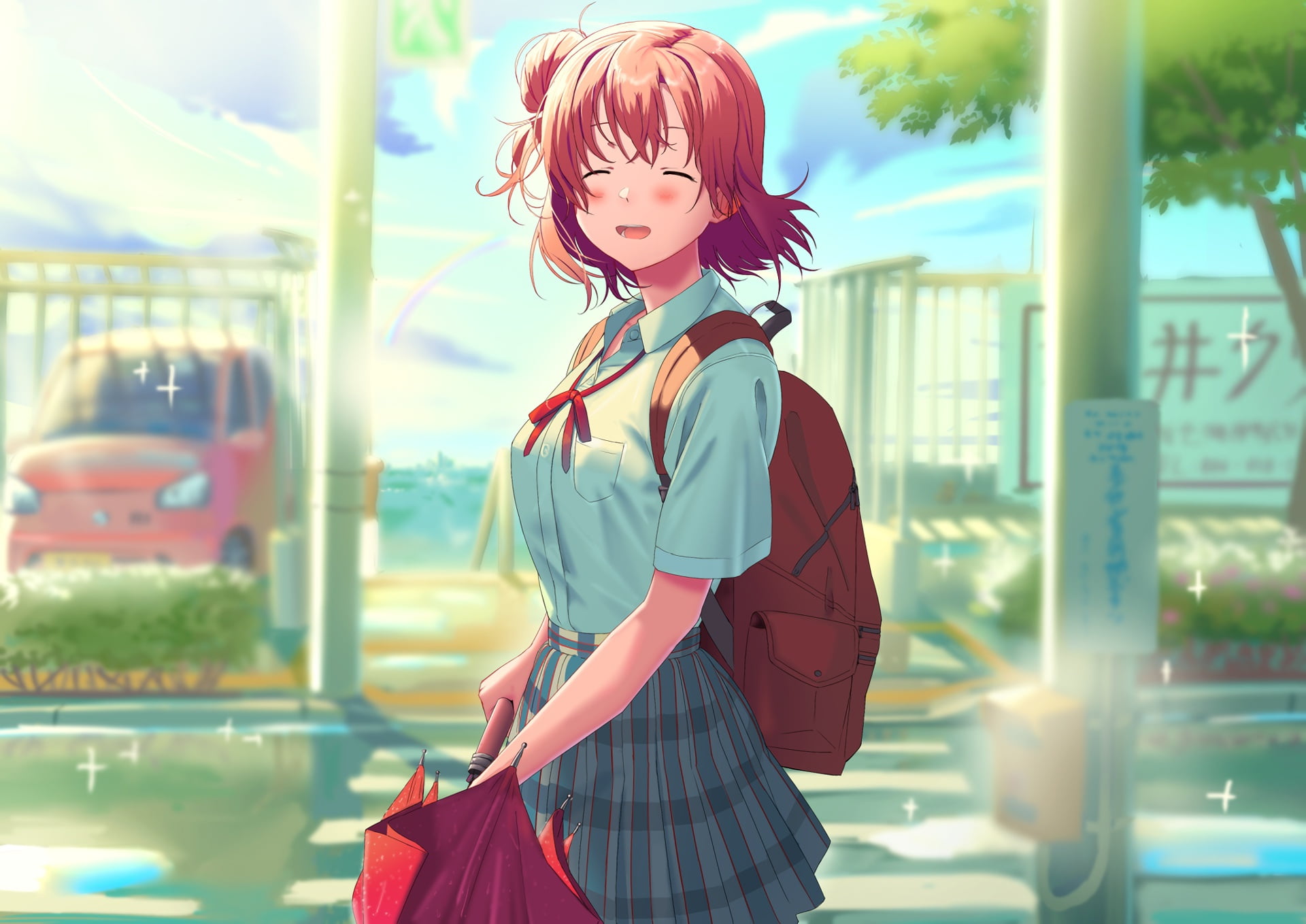 1080P, red, Oregairu, girl, HD Wallpaper