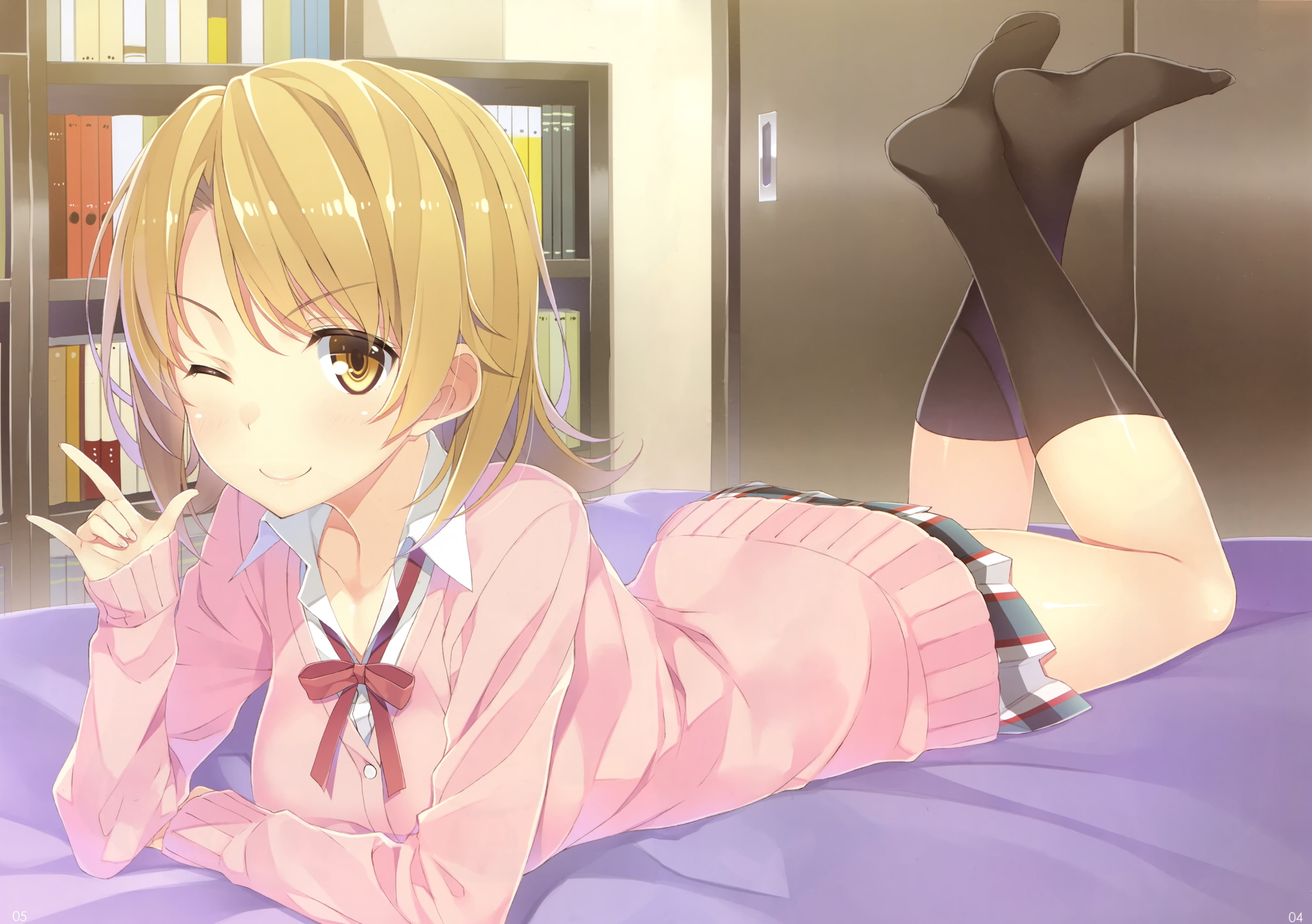 oregairu, 2K, iroha isshiki, lying down, Anime, short hair, HD Wallpaper
