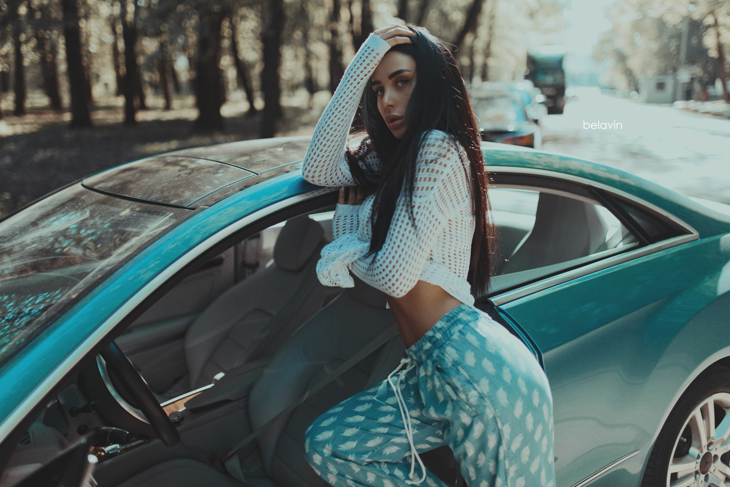 beautiful woman, women with cars, long hair, women outdoors, real people, casual clothing, women, one person, young adult, leisure activity, clothing, motor vehicle, HD Wallpaper