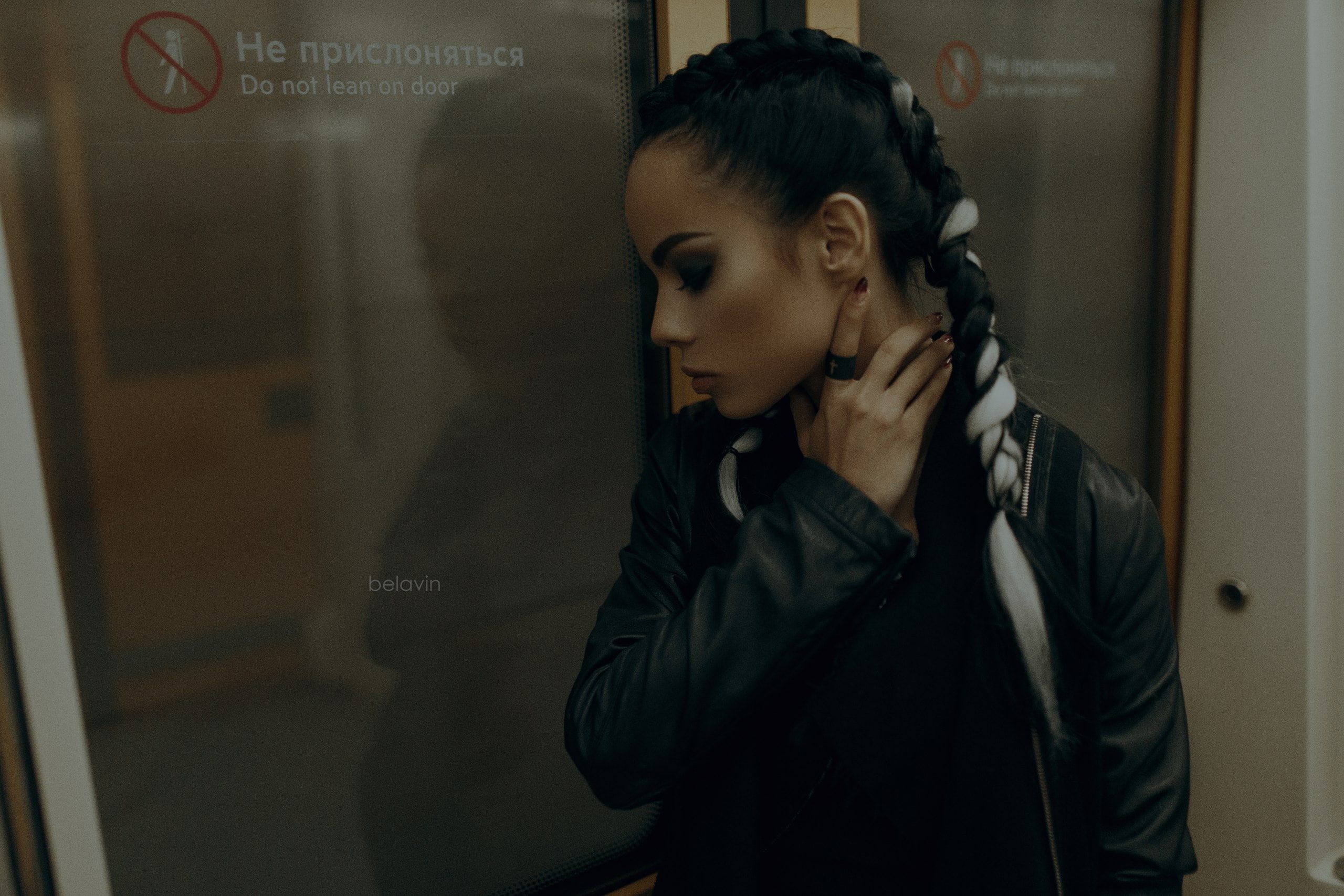 2K, tanned, closed eyes, women, leather jackets, Alexander Belavin, portrait, profile, HD Wallpaper