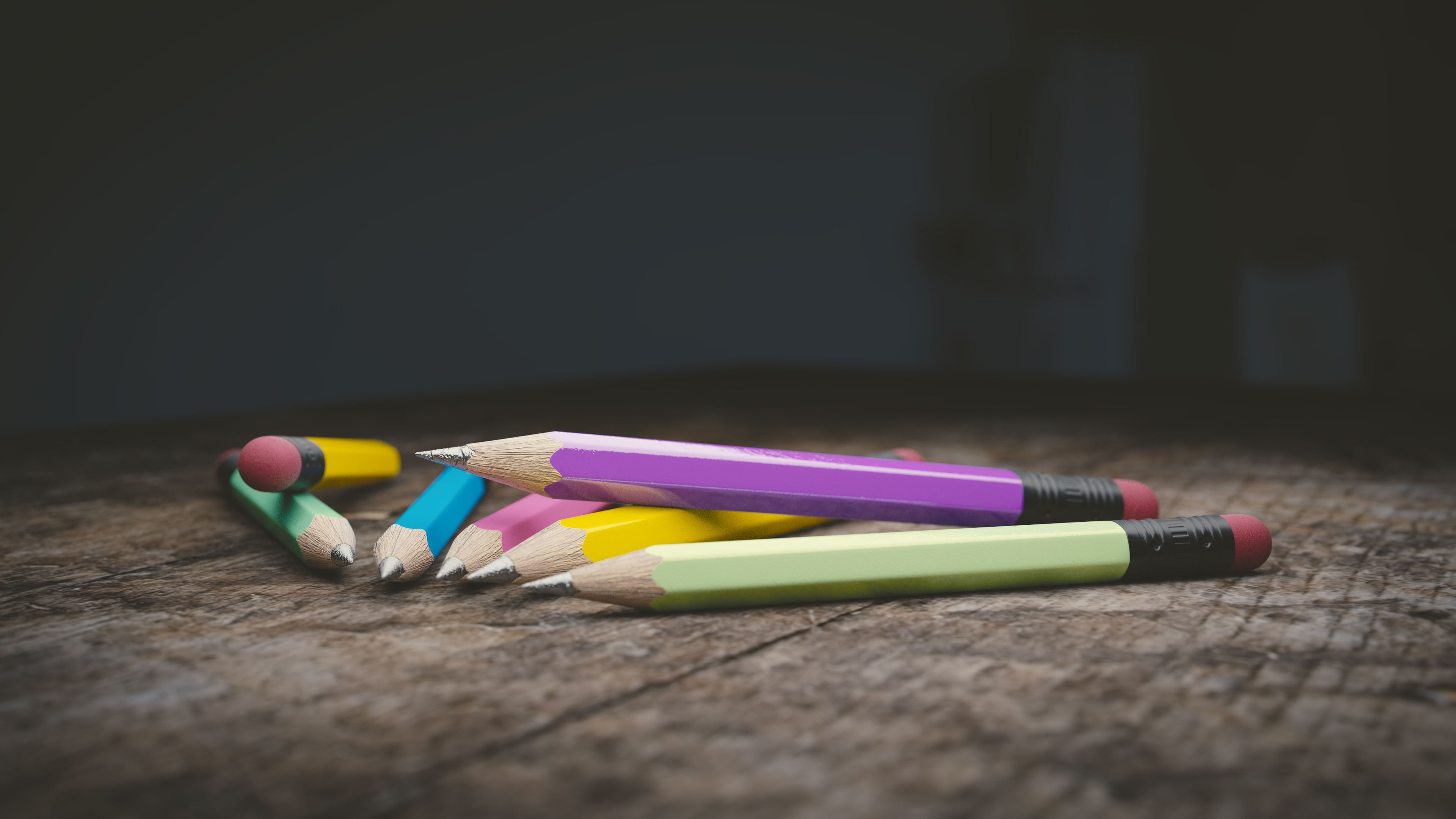 variation, selective focus, 4K, wood pencil, assorted, close-up, education, copy space, no people, crayon, table, colors, wood - material, colored pencil, HD Wallpaper