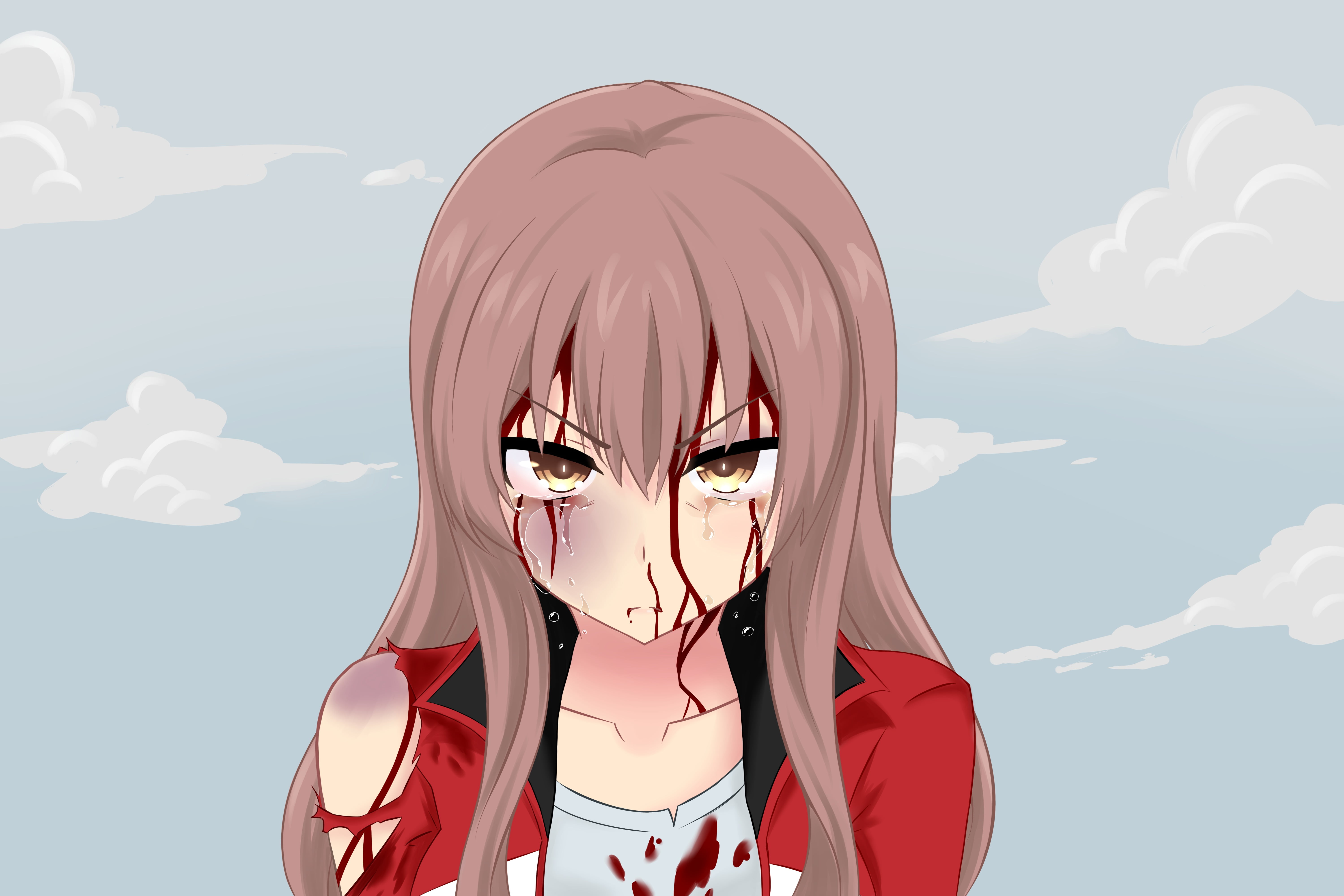 Kanade Silver, looking at camera, yellow eyes, nature, glasses, lifestyles, hairstyle, sky, simple background, human face, injured, front view, day, Nishimiya Shouko, HD Wallpaper