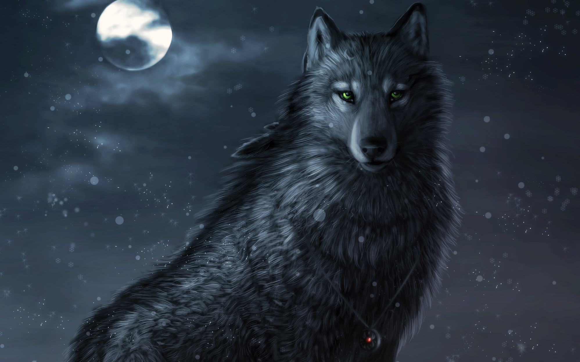 cold - Temperature, snow, carnivore, dark, amulet, sky, outdoors, backgrounds, the moon, animal themes, no people, domestic animals, vertebrate, green eyes, HD Wallpaper