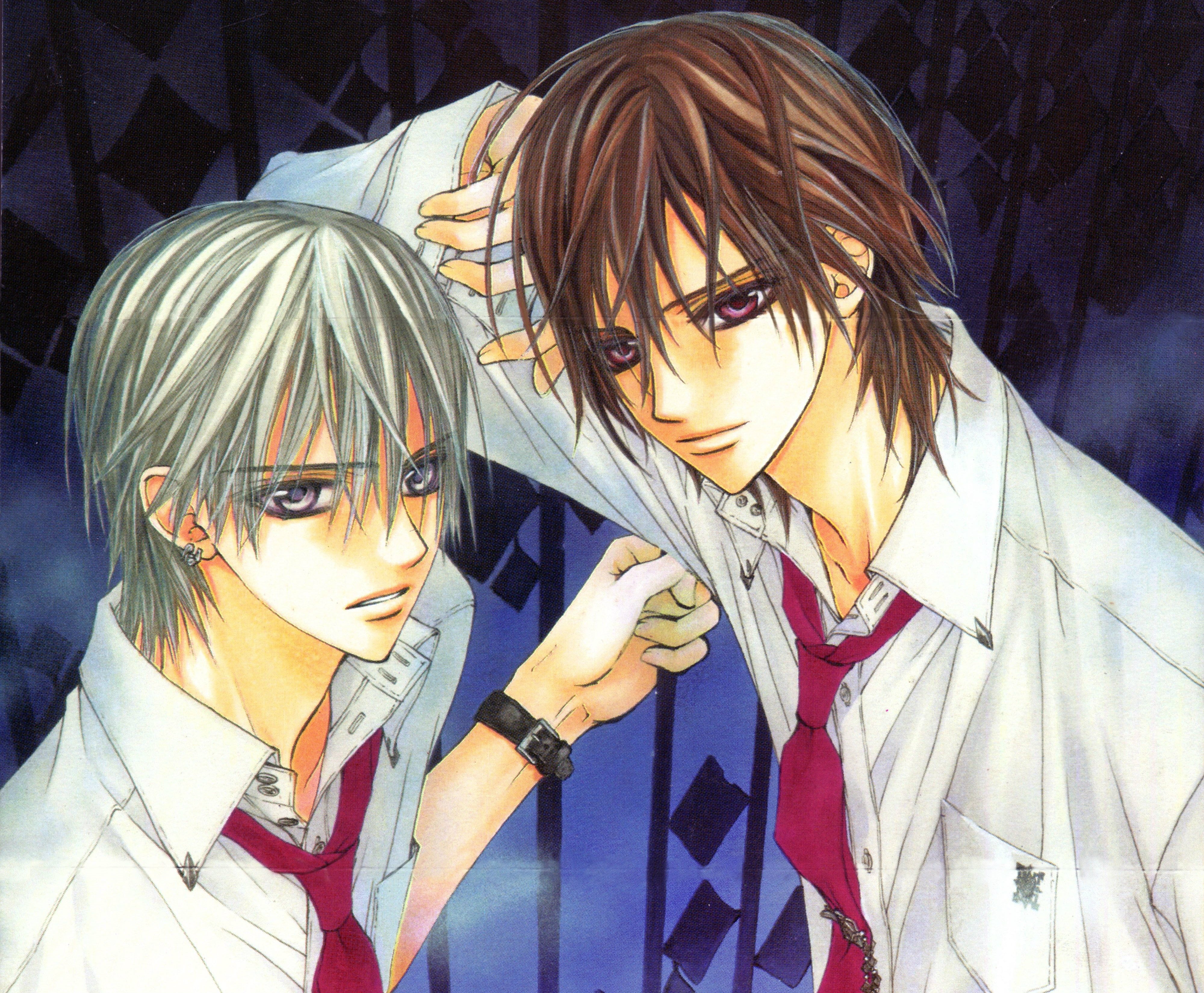 night, art, knight-vampire, white shirt, vampire knight, tie, 4K, two guys, kaname kuran, zero kiryu, watch, matsuri hino, HD Wallpaper