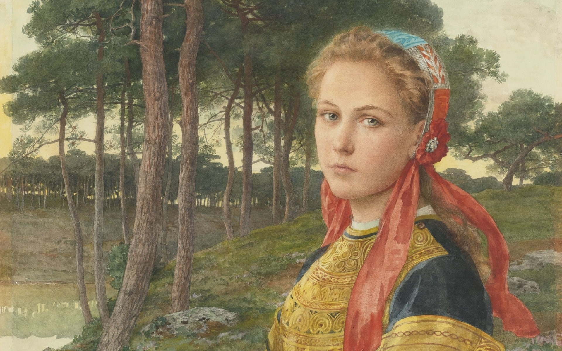 Broceliande Forest, La Foret De Broceliande, French artist, Elisabeth Sonrel, French painter, 1080P, Elizabeth Sorel, HD Wallpaper