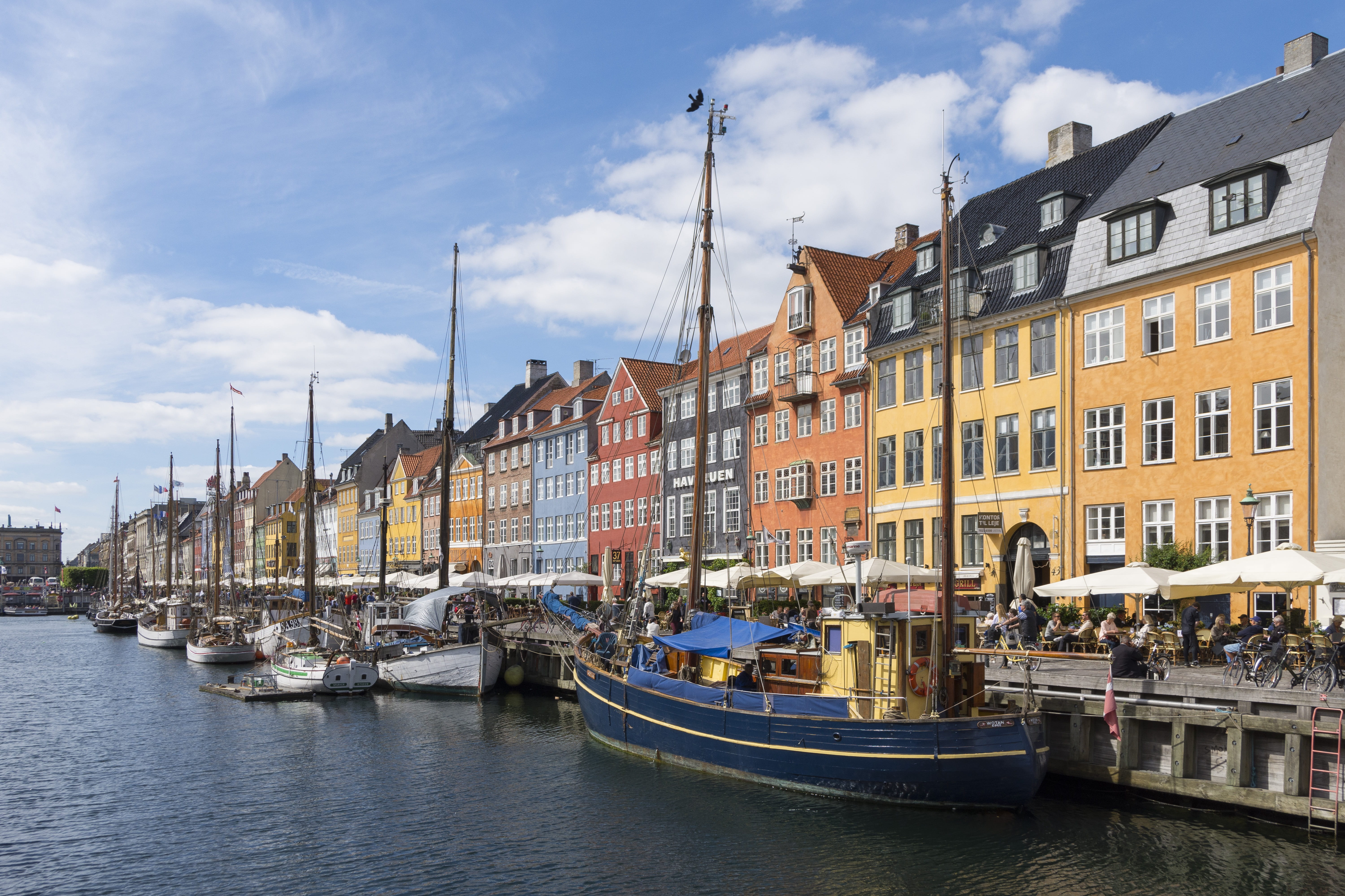 passenger craft, denmark, danish, water, museum, boat, blue, anchored, body, city, architecture, built structure, canal, residential district, landmark, HD Wallpaper