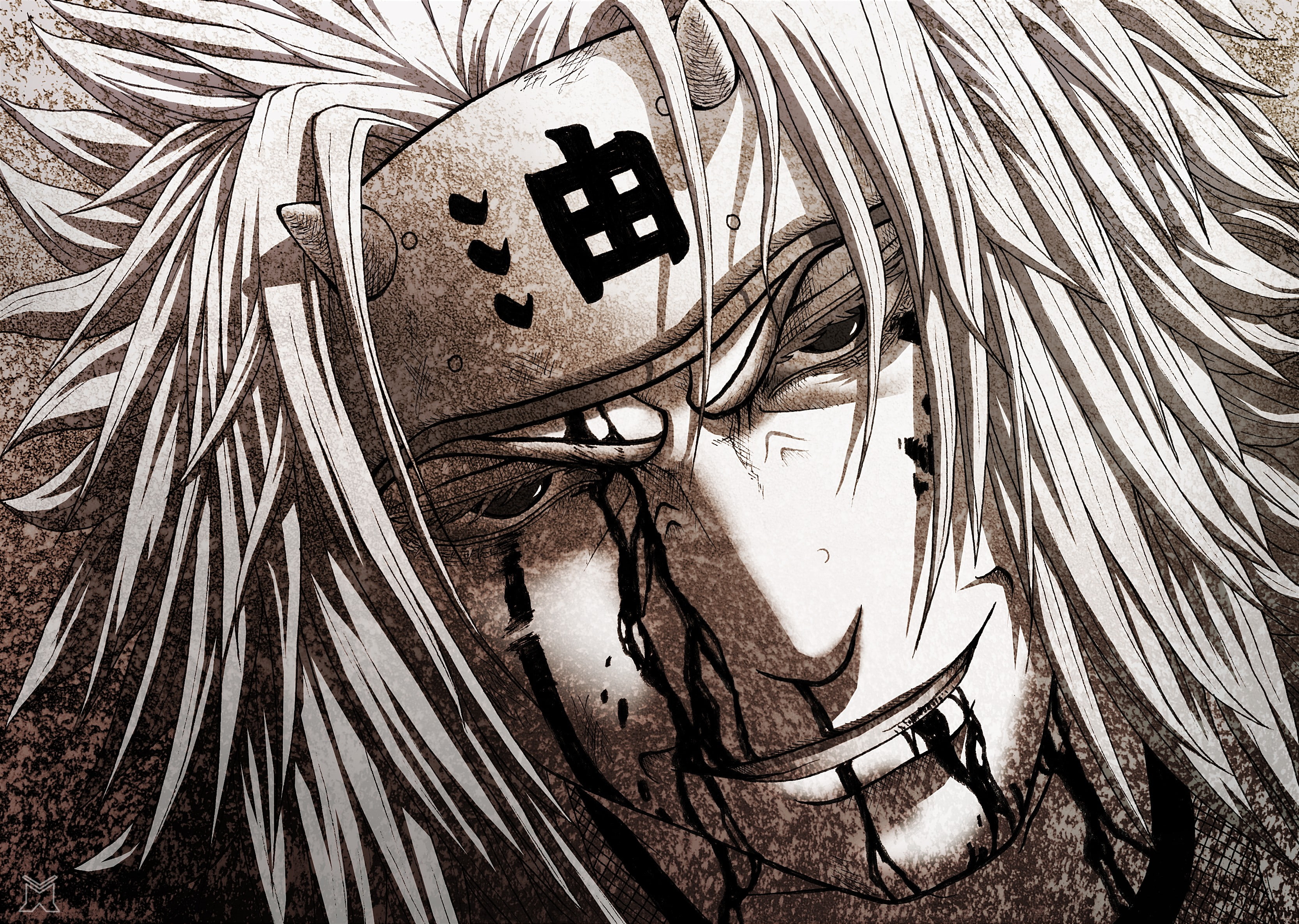 Anime, Artwork, Naruto, Wound, Jiraiya (Naruto), Manga, Smile, 2K, White Hair, HD Wallpaper