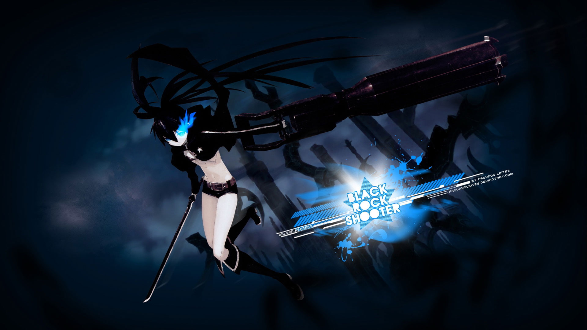 rock, black, cartoon/comic, 1080P, shooter, hd, anime, HD Wallpaper