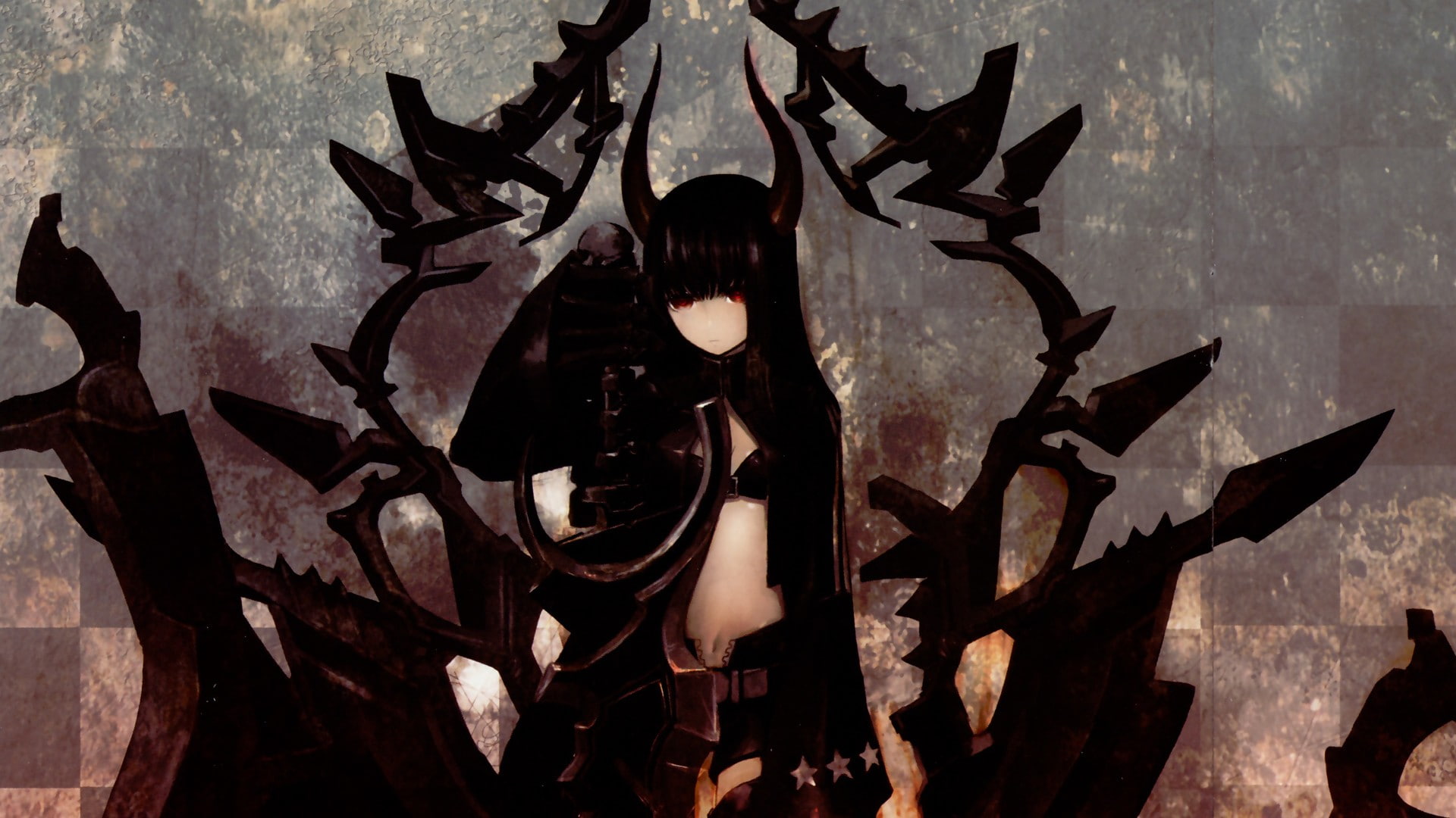 black, anime, rock, cartoon/comic, shooter, 1080P, hd, HD Wallpaper