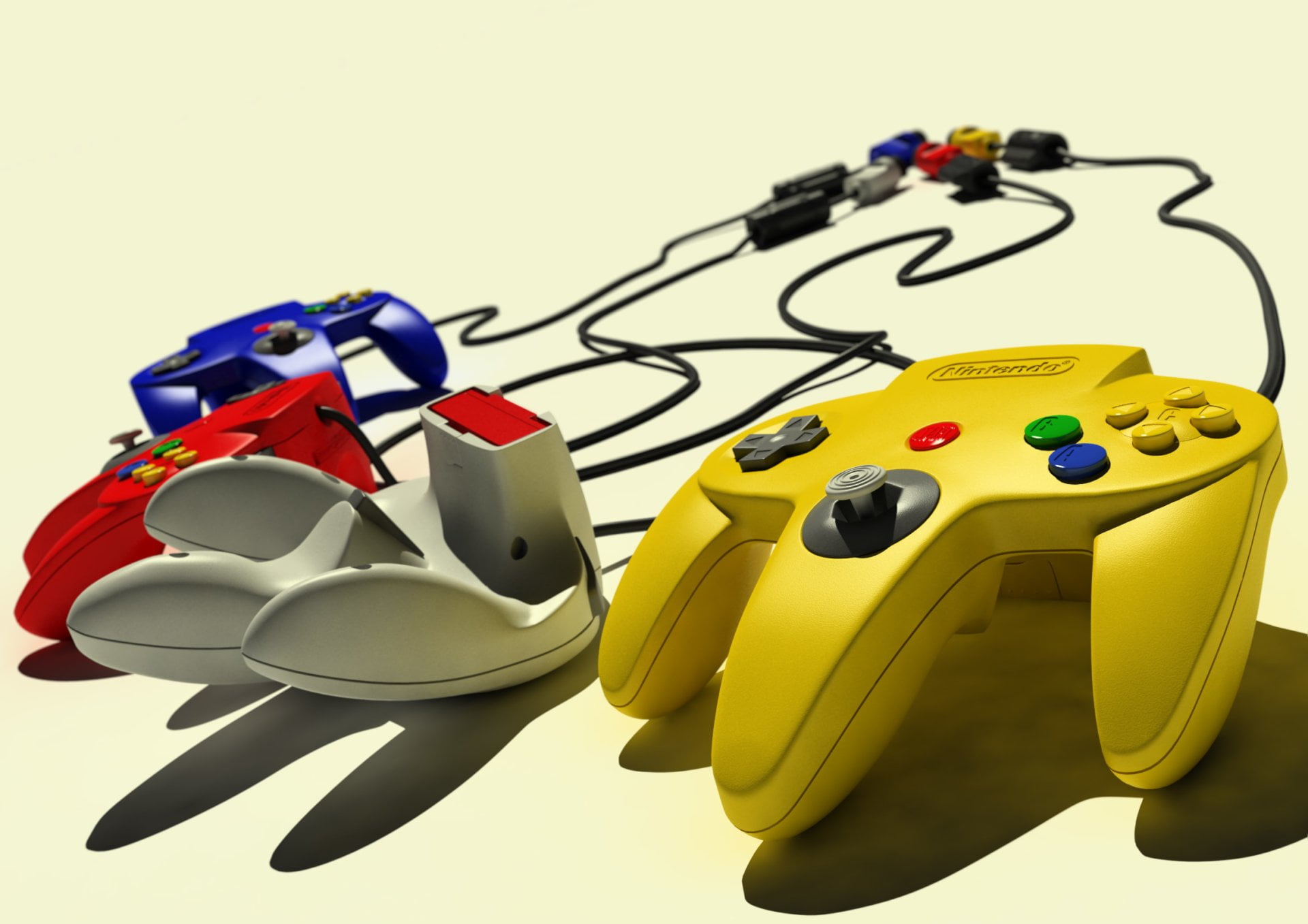 Nintendo, focus on foreground, controllers, Nintendo 64, still life, variation, group of objects, 1080P, studio shot, representation, indoors, collection, HD Wallpaper