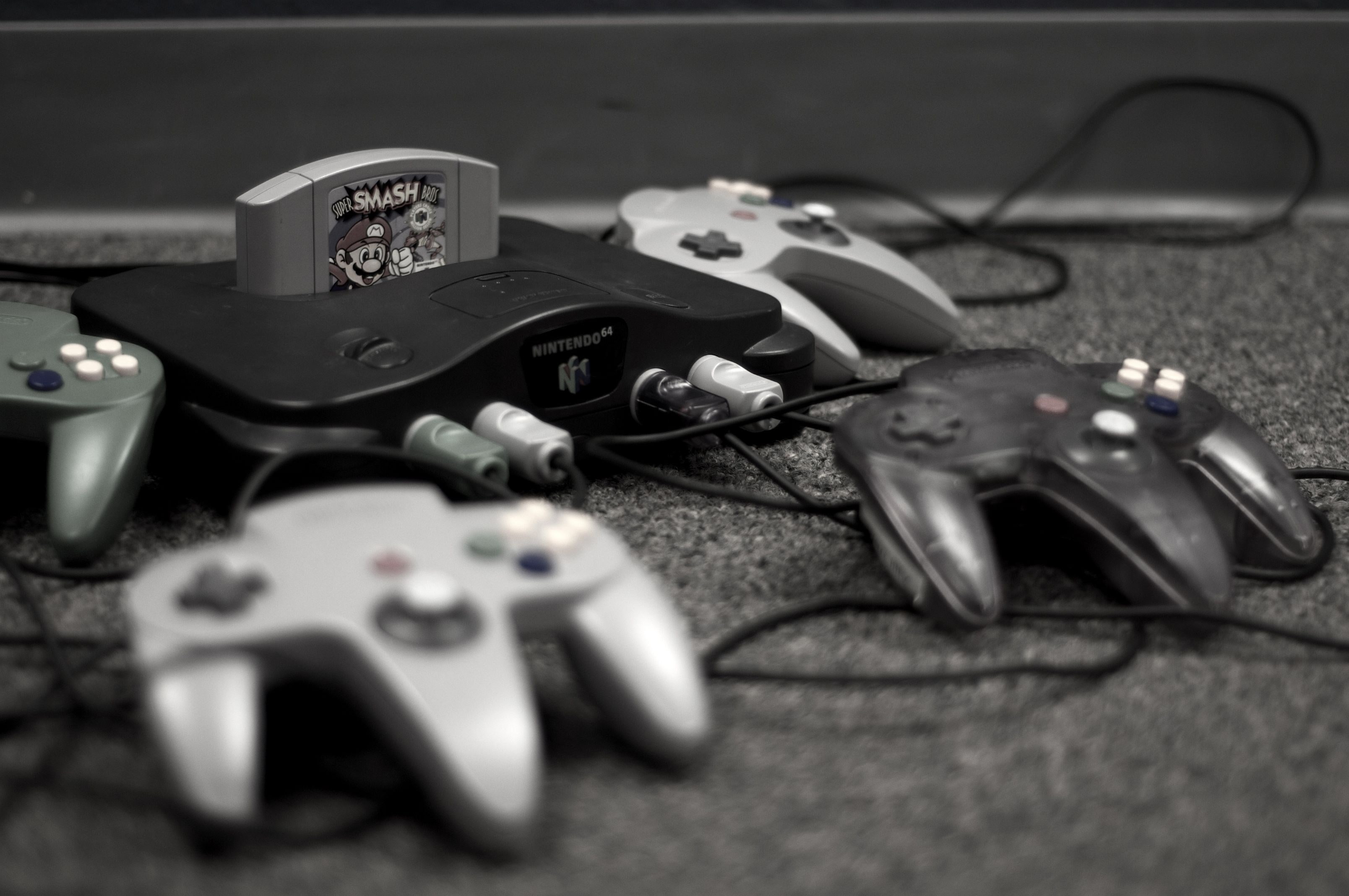 still life, 2K, arts culture and entertainment, no people, connection, control, nintendo 64, communication, equipment, table, close-up, high angle view, HD Wallpaper