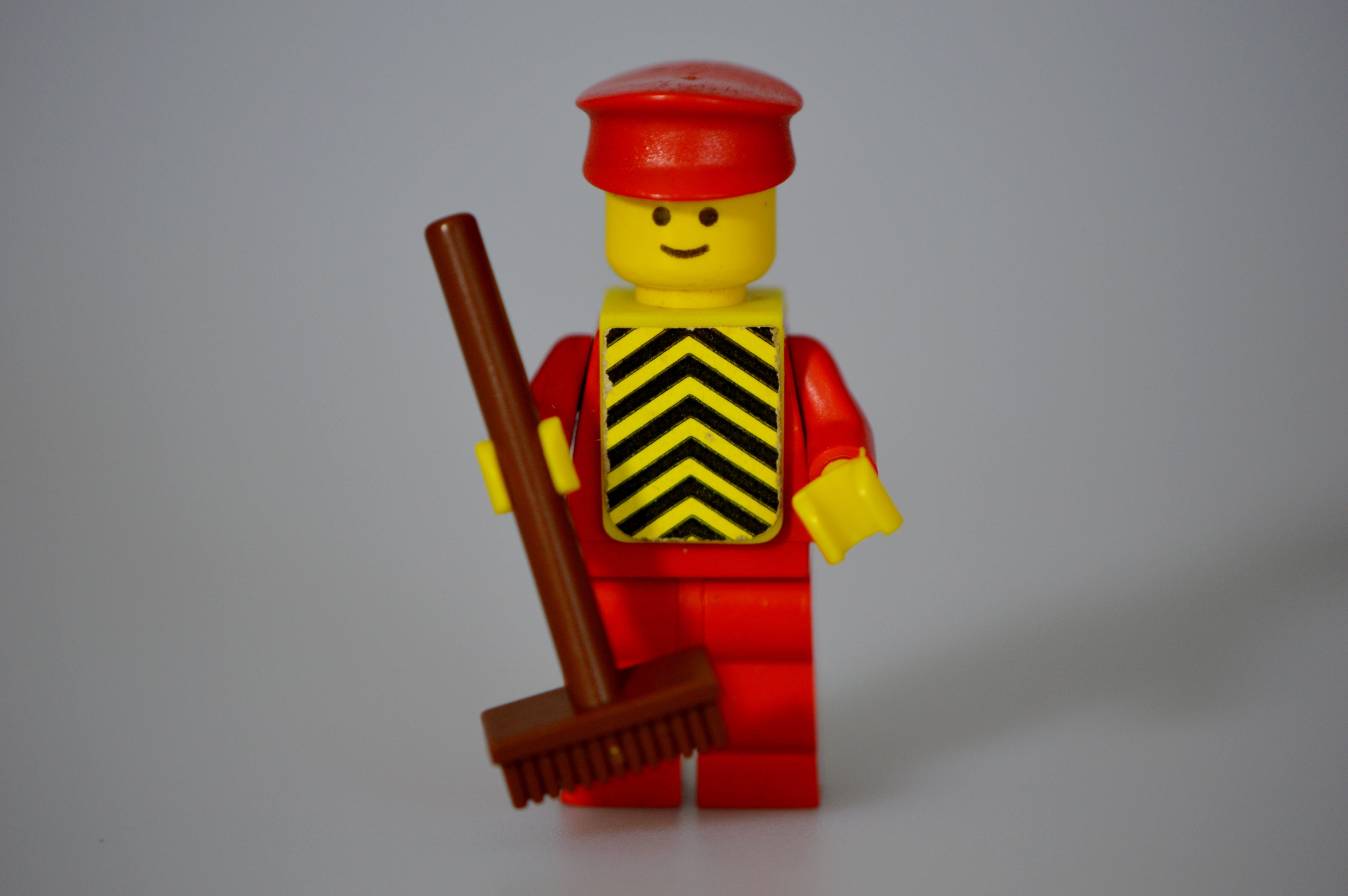 indoors, safety, toy, toys, street sweeper, representation, 4K, single object, wood - material, minifigure, no people, gray background, male likeness, HD Wallpaper