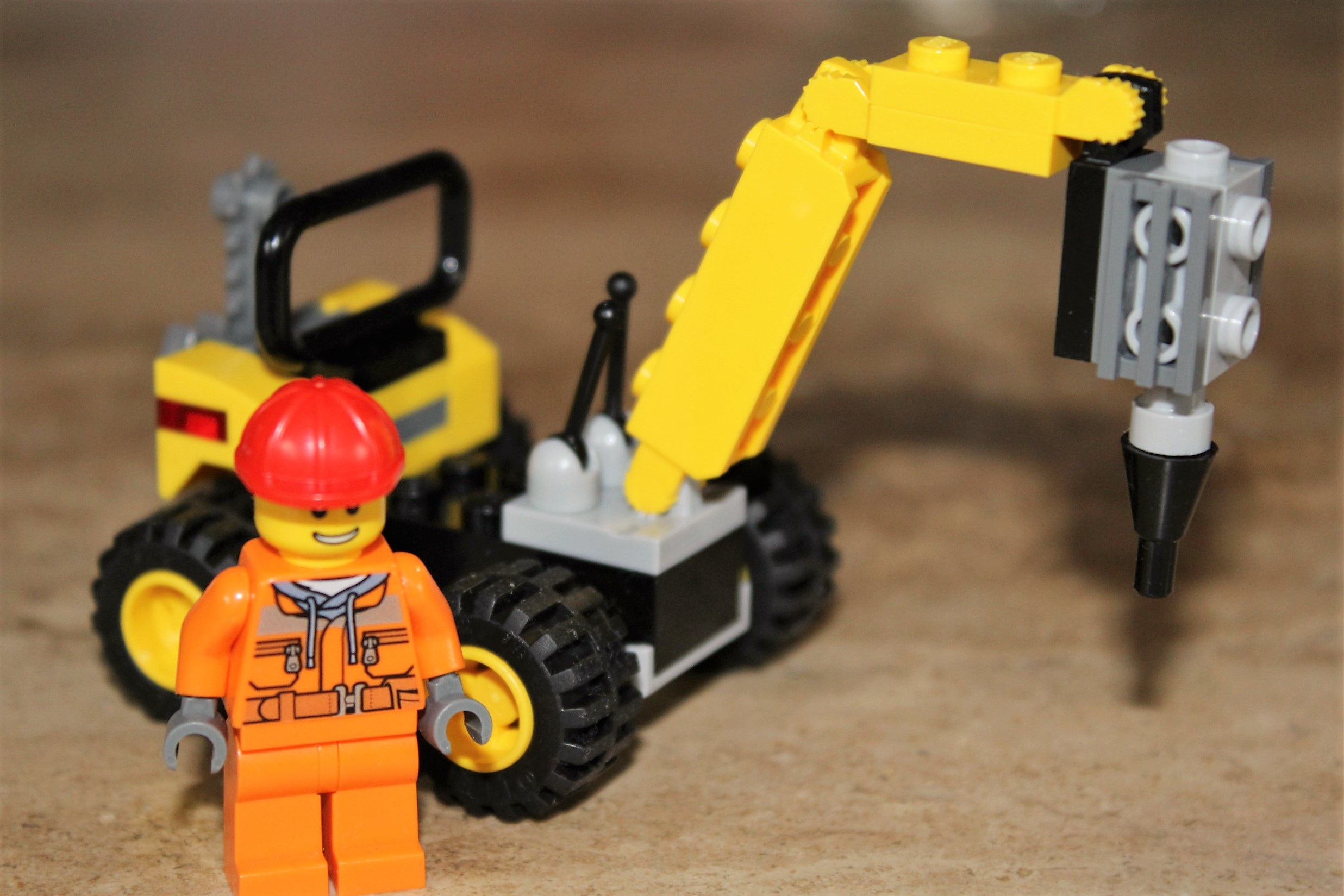surface, toy, motor vehicle, plastic, lego build, block, child, 1080P, focus on foreground, toys, offspring, brown, heavy, built, figure, minifigure, mode of transportation, HD Wallpaper