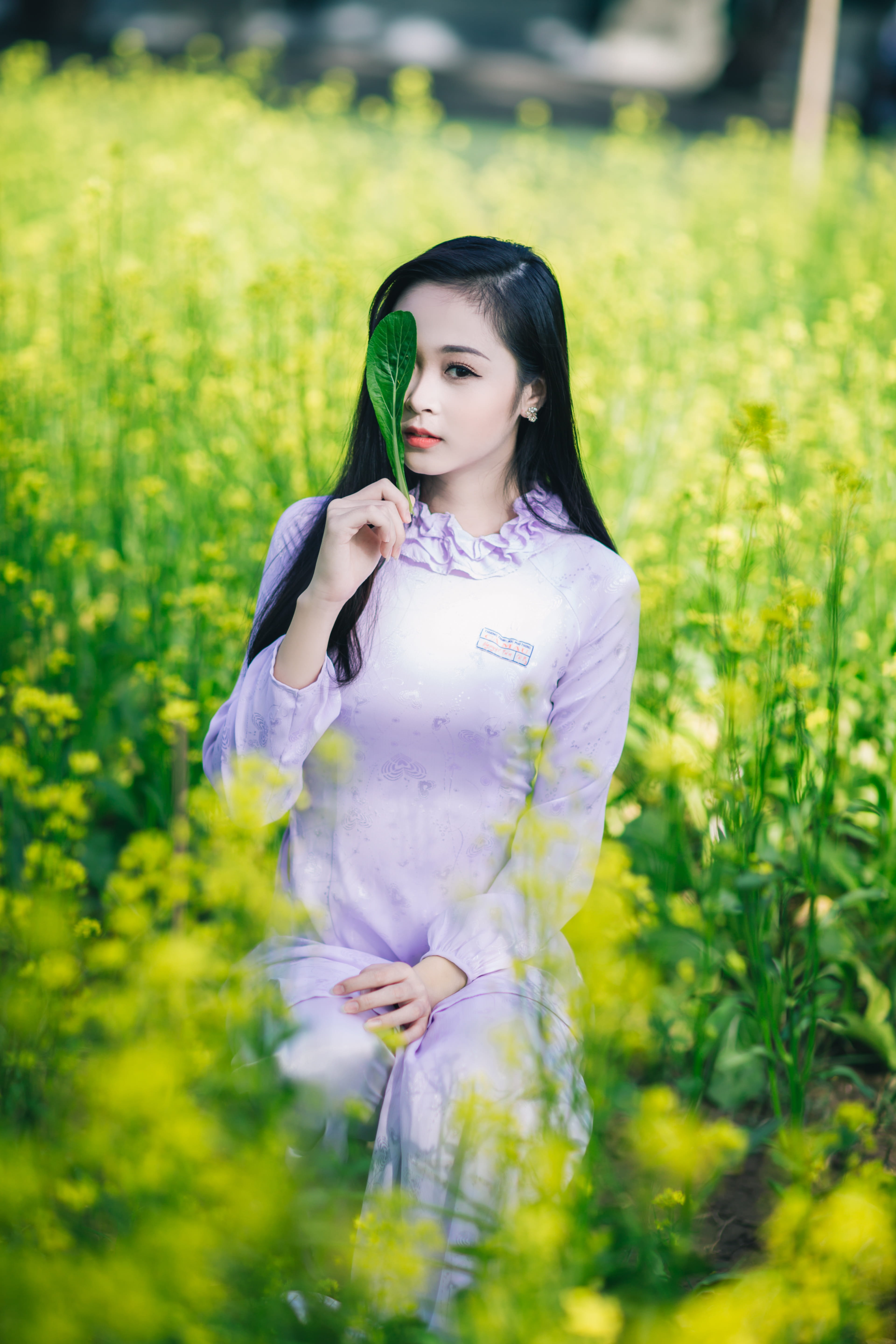 women, girl, real people, green, holding, spring, woman, plant, daytime, young adult, green color, adult, fashion, pajama, eye, garden, one person, plants, Phone HD Wallpaper