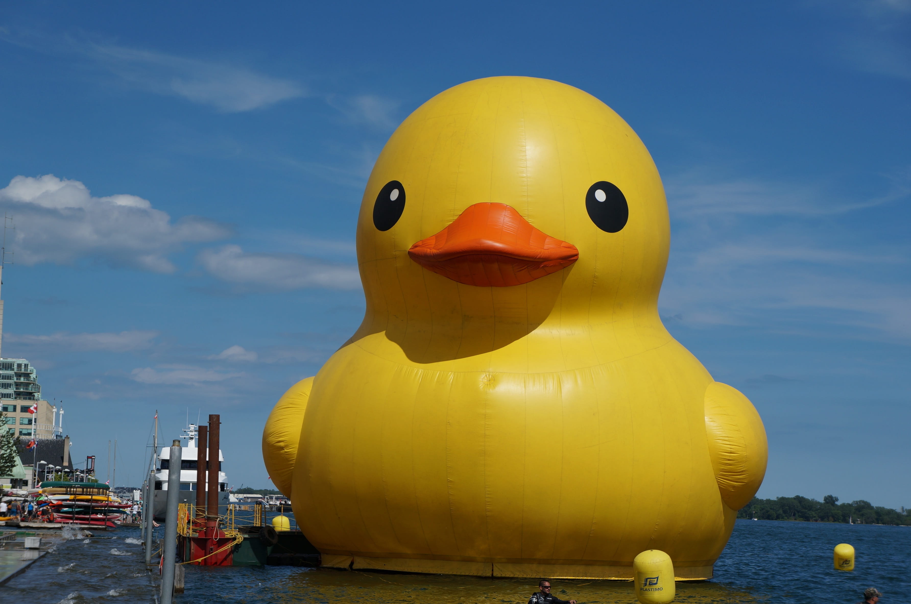 fun, no people, floating on water, sky, architecture, representation, toy, water, nature, rubber duck, blue, cloud - sky, duck, floating, outdoors, close-up, HD Wallpaper