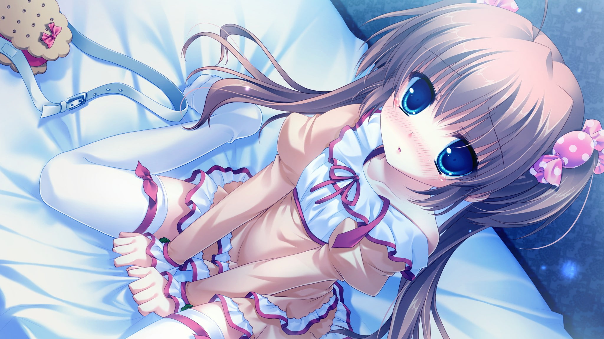 day, visual novel, pink color, thigh-highs, pyjamas, art and craft, real people, close-up, Midori no Umi, 1080P, nature, Tsumugi (Midori no Umi), childhood, HD Wallpaper