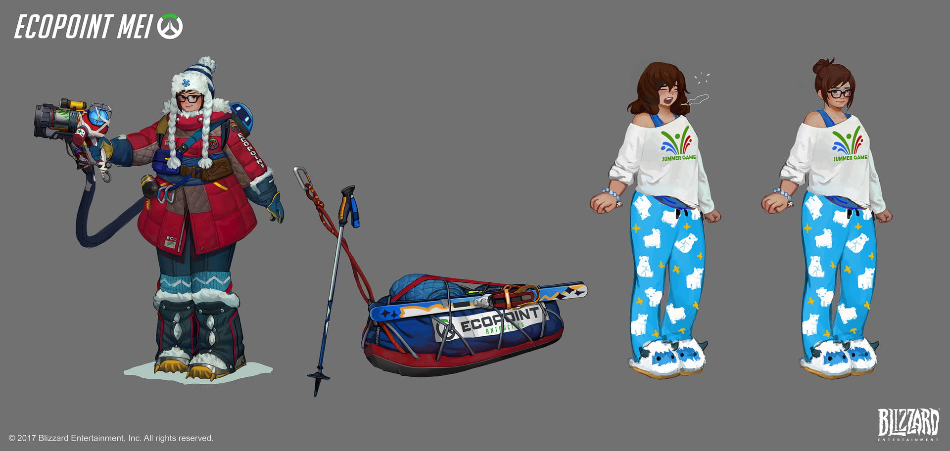 Overwatch, full length, men, childhood, girls, front view, women, yawning, people, 1080P, child, beanie, females, indoors, pyjamas, fashion, Mei (Overwatch), HD Wallpaper