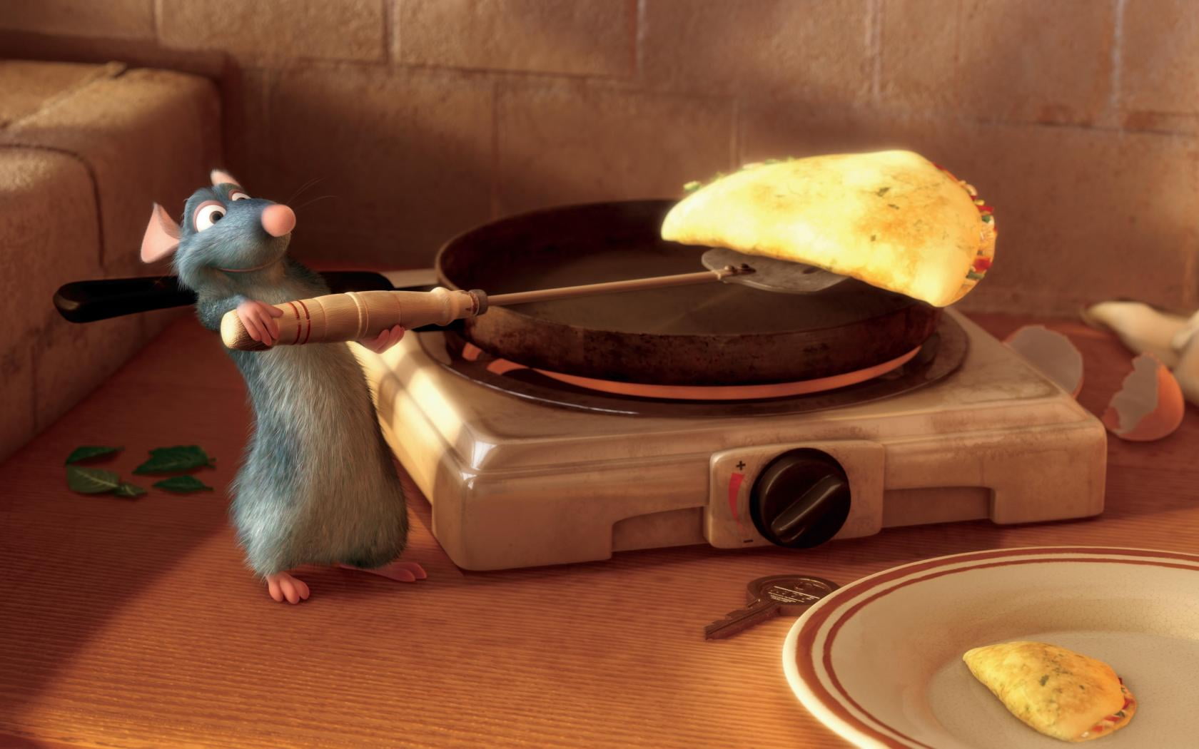 healthy eating, holding, vertebrate, food, cooking, ratatouille, wood - material, table, close-up, one animal, representation, indoors, remy, kitchen utensil, HD Wallpaper