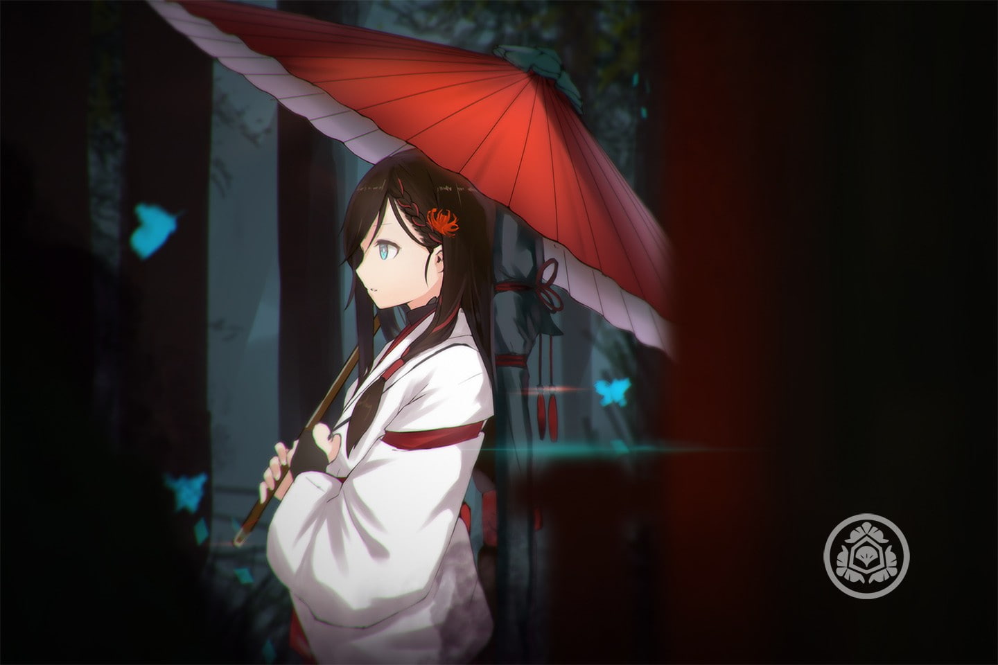 built structure, illuminated, kimono, beautiful woman, night, outdoors, adult, lifestyles, front view, anime, three quarter length, Japanese clothes, leisure activity, HD Wallpaper