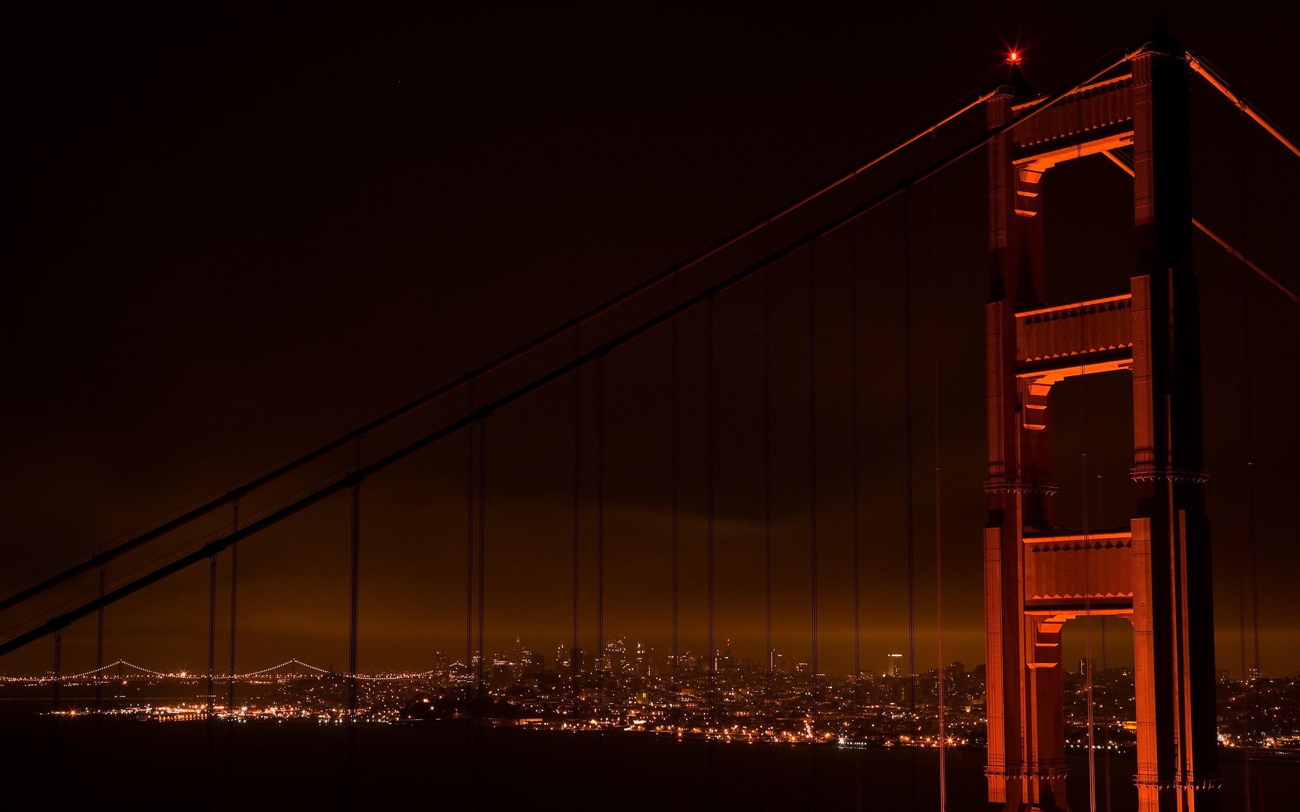 San Francisco, night, bridge - man made structure, light - natural phenomenon, city, 2K, cityscape, building, bridge, no people, illuminated, building exterior, HD Wallpaper