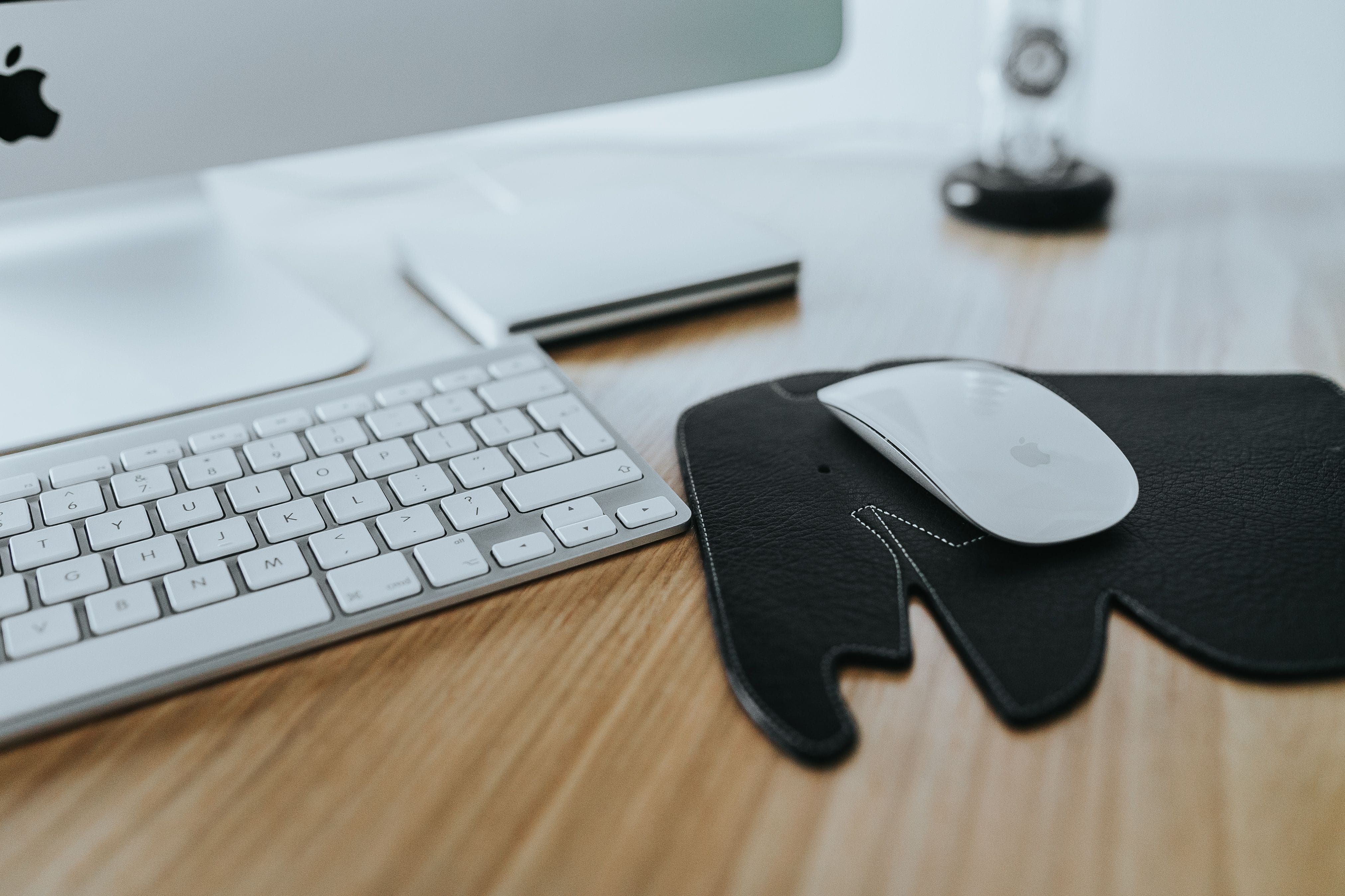 business, close-up, table, Hella Jongerius, iMac, mouse, computer Monitor, White Apple, keyboard, equipment, elephant, desk, monitor, Apple, furniture, HD Wallpaper