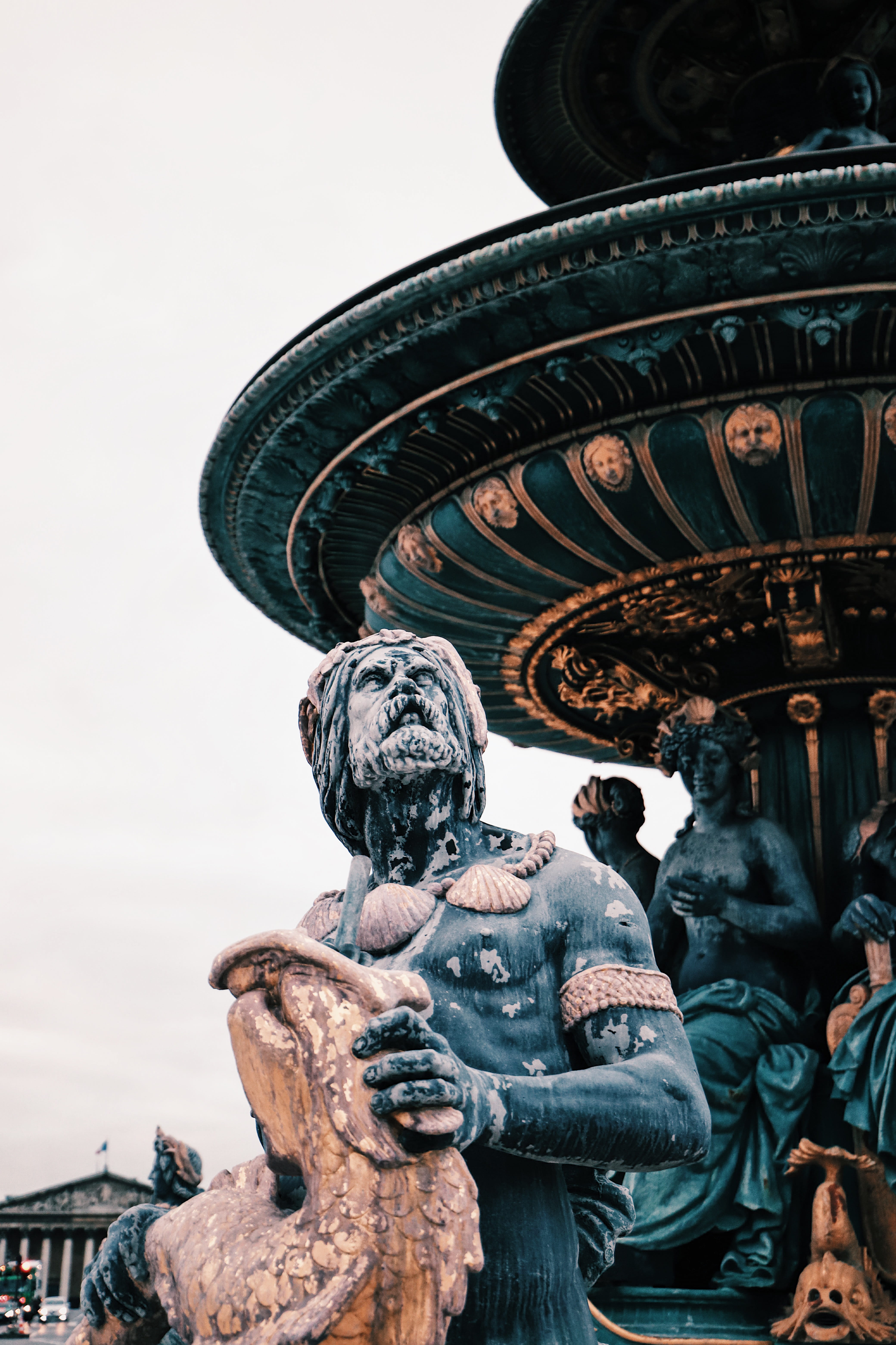 flagstone, costume, sombrero, art and craft, clear sky, hat, figurine, sculpture, person, fountain, sky, religion, monument, man, wheel, 5K, building exterior, Phone HD Wallpaper